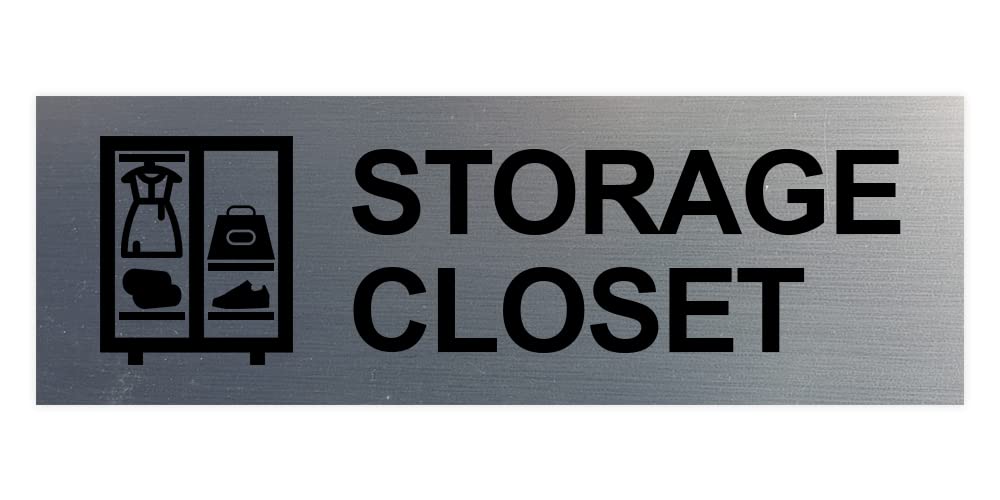 Small Brushed Silver Basic Storage Closet Sign - Durable Metal Label for Home Organization, Office & Warehouse Storage Solutions