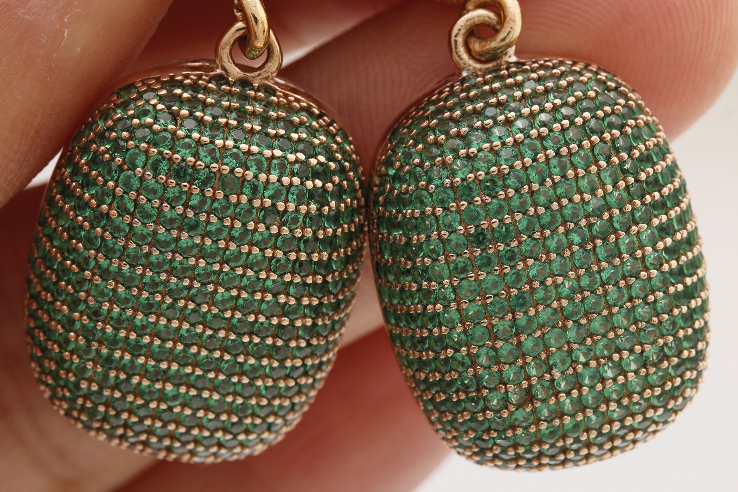 Exquisite Turkish Handmade 925 Sterling Silver Drop Earrings with Round Cut Emerald Zircon Stones | Elegant Dangle Jewelry for Women | Perfect for Weddings, Parties & Special Occasions