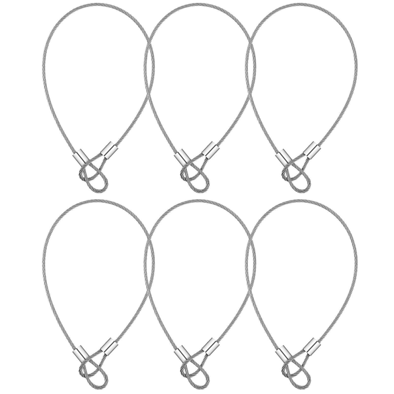 Prasacco 12-Pack Stainless Steel Security Cables with Loops - 2mm Thickness, 12 Inch Length (Silver) - Heavy Duty Safety Wire for Outdoor Gates, Luggage Locks, Bicycle Security & Home Protection