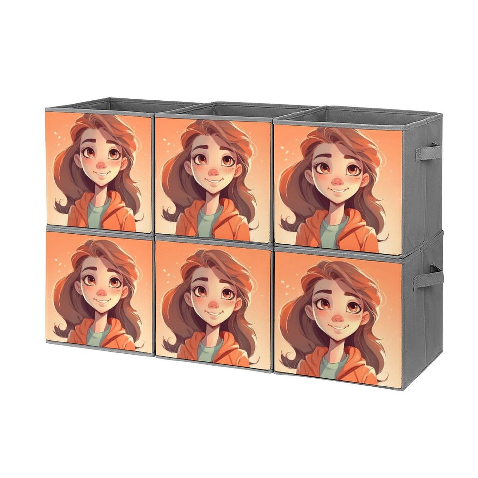 6-Pack Cartoon Girl Collapsible Storage Bins with Handles - Large Foldable Closet Organizer Baskets for Clothes, Toys & Home Organization - Perfect for Bedroom, Kids Room & Dorm Storage Solutions