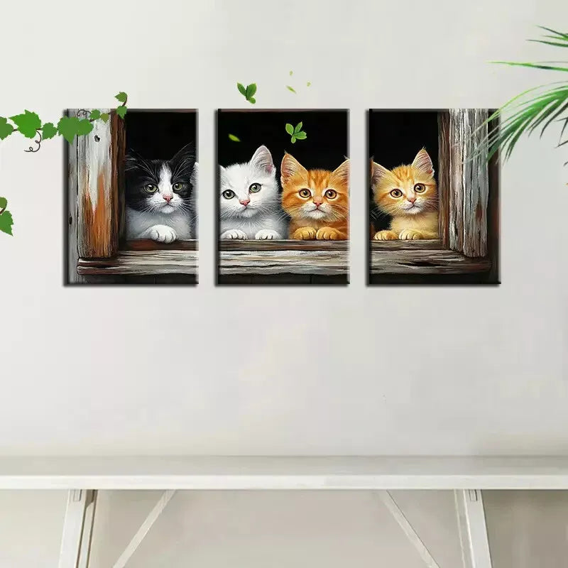 3-Piece Whimsical Kitten Peeking Through Wall Art Set - 50x70cm Framed Canvas Prints | High Quality Australian Made Home Decor | Perfect for Living Room, Bedroom & Nursery Decor