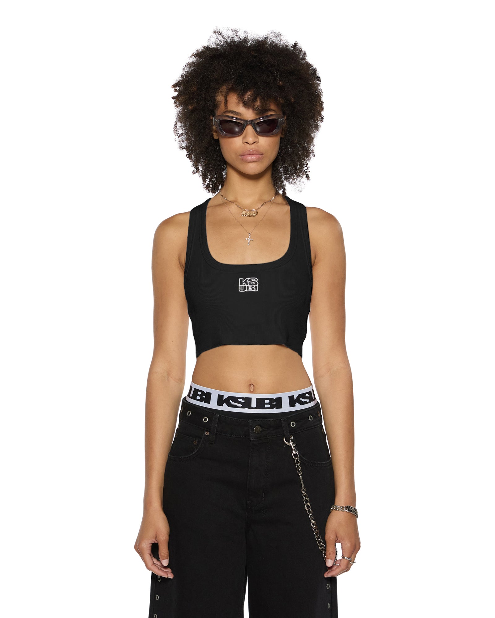 Stacked Origin Crop Top - Black Women's Fashion T-Shirt for Casual Wear, Street Style & Layering