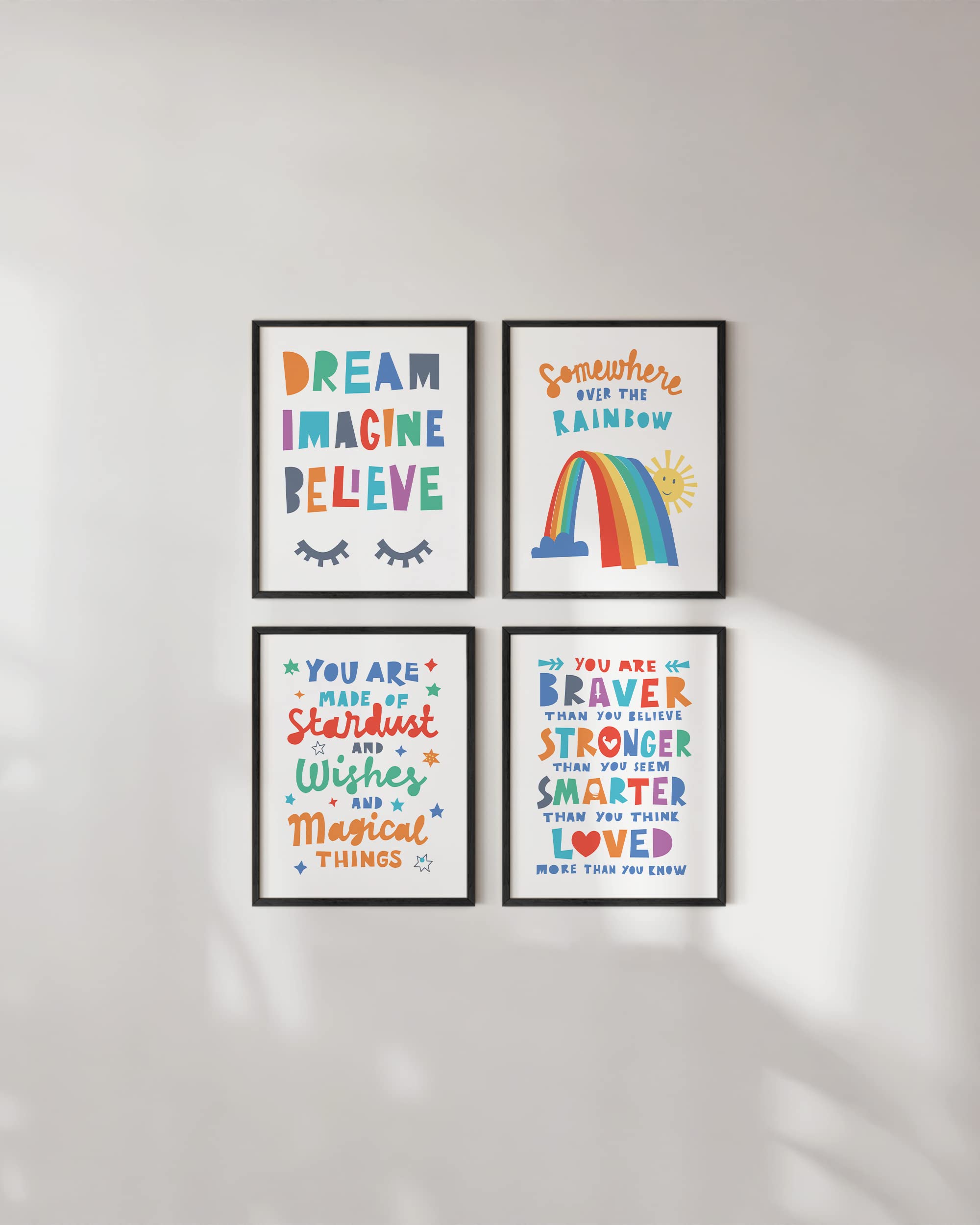 HAUS AND HUES Inspirational Wall Art for Kids - Set of 4 Motivational Quotes Posters for Playroom, Nursery & Bedroom Decor | 8x10 Inch Black Framed Rainbow Dream Prints - Perfect for Boosting Confidence & Creating Positive Learning Spaces