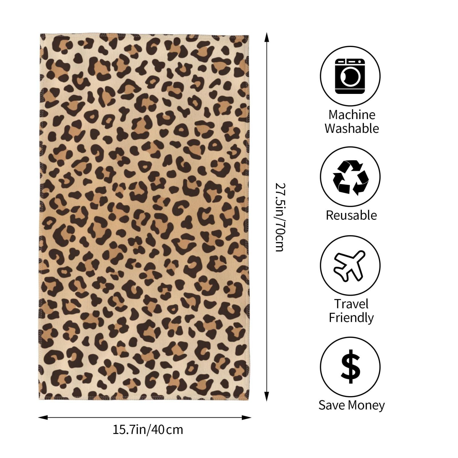 Perinsto Leopard Print Hand Towel - Soft Absorbent Animal Skin Design Decorative Fingertip Towels for Bathroom, Kitchen, Gym & Spa - 27.5