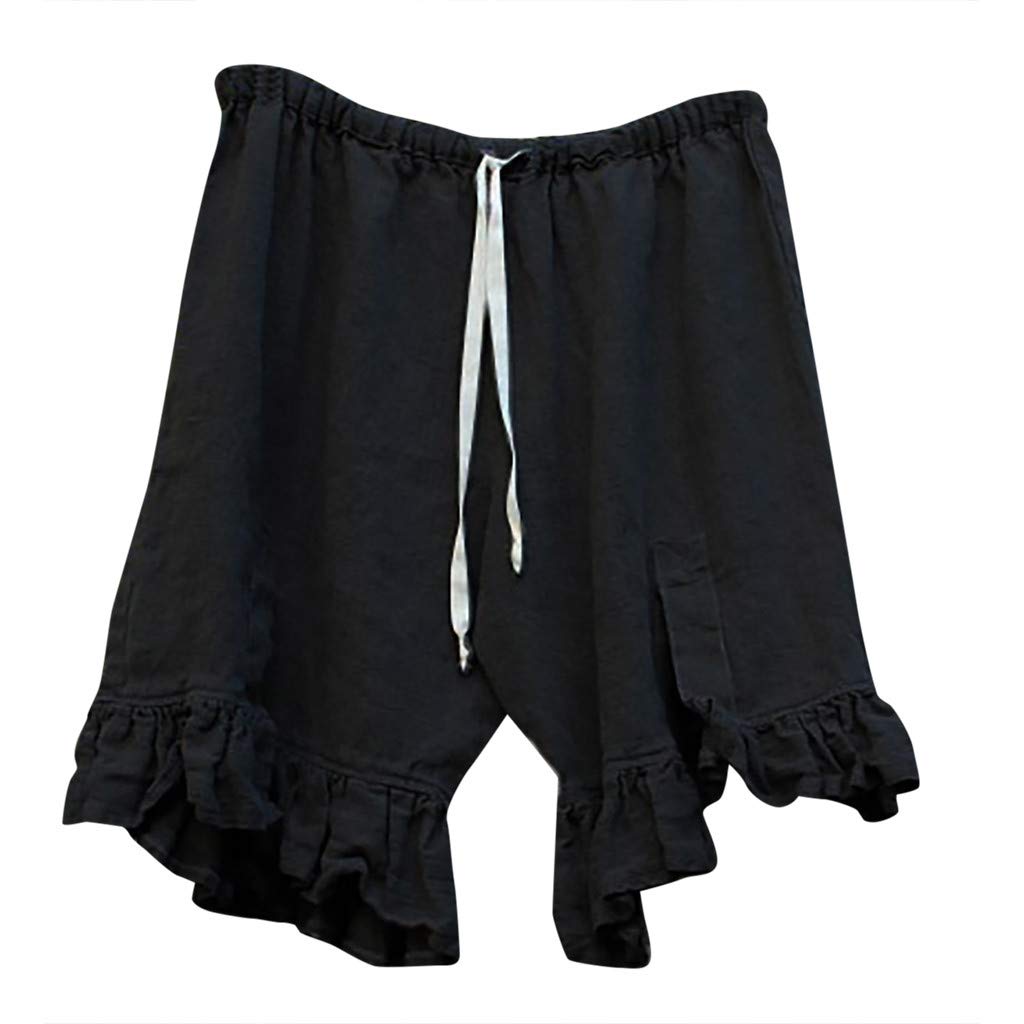 Libermall Women's High Waist Linen Shorts - Drawstring Wide Leg Pants for Summer