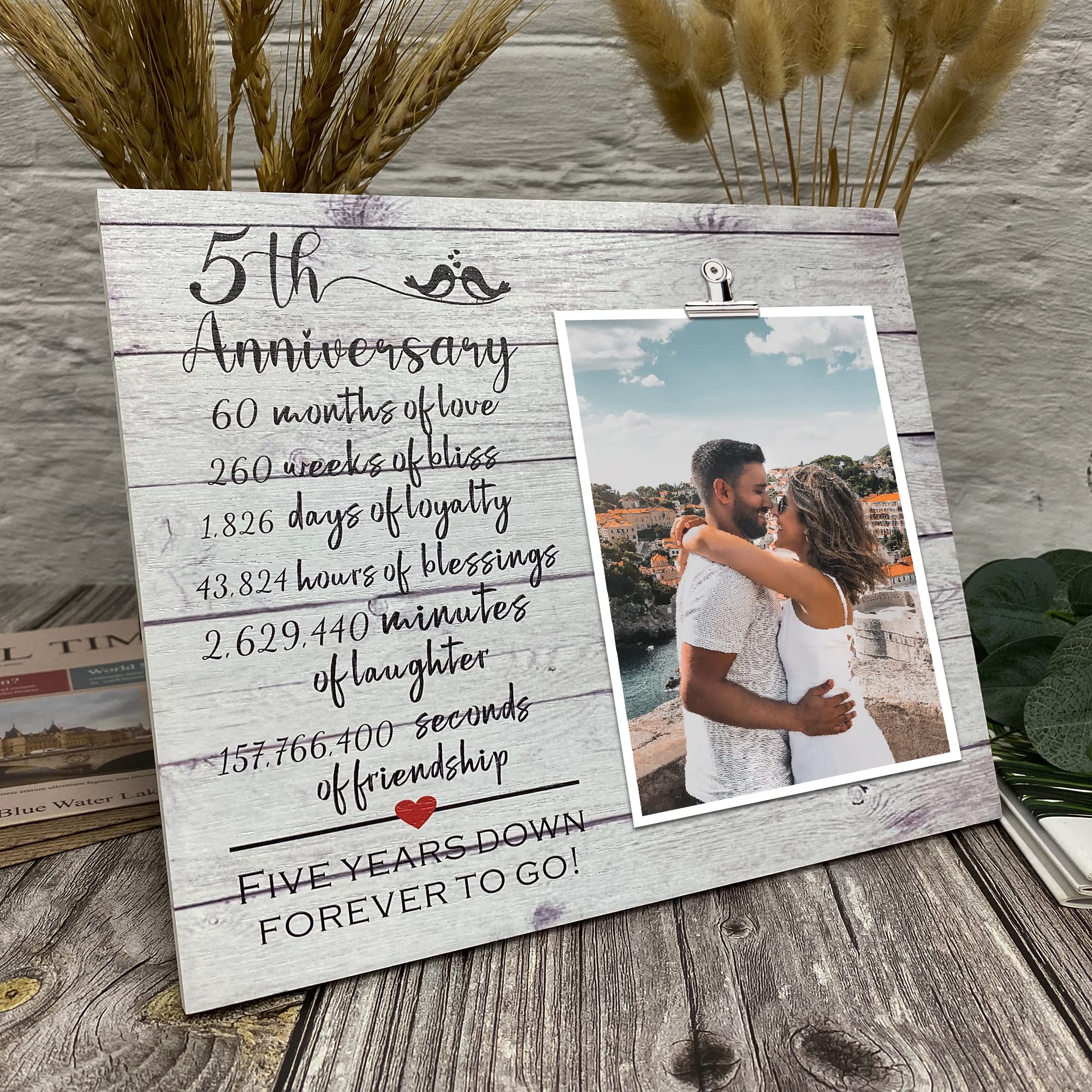ZENNLAB 5th Anniversary Wood Picture Frame - Romantic Wedding Anniversary Gift for Couples, Husband & Wife - Perfect for Home Decor, Office Display & Cherishing Memories - Celebrate 5 Years Together with This Timeless Keepsake