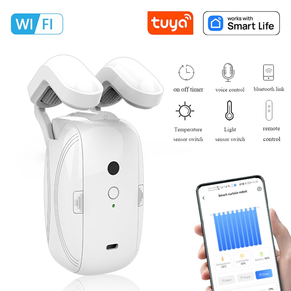 Smart Automatic Curtain Opener - Remote & App Control with Timer/Voice Commands, High-Performance Motor, Light Sensor, Works with Alexa & Google Home | Perfect for Bedroom, Living Room & Smart Home Automation (Roman Rod Only)