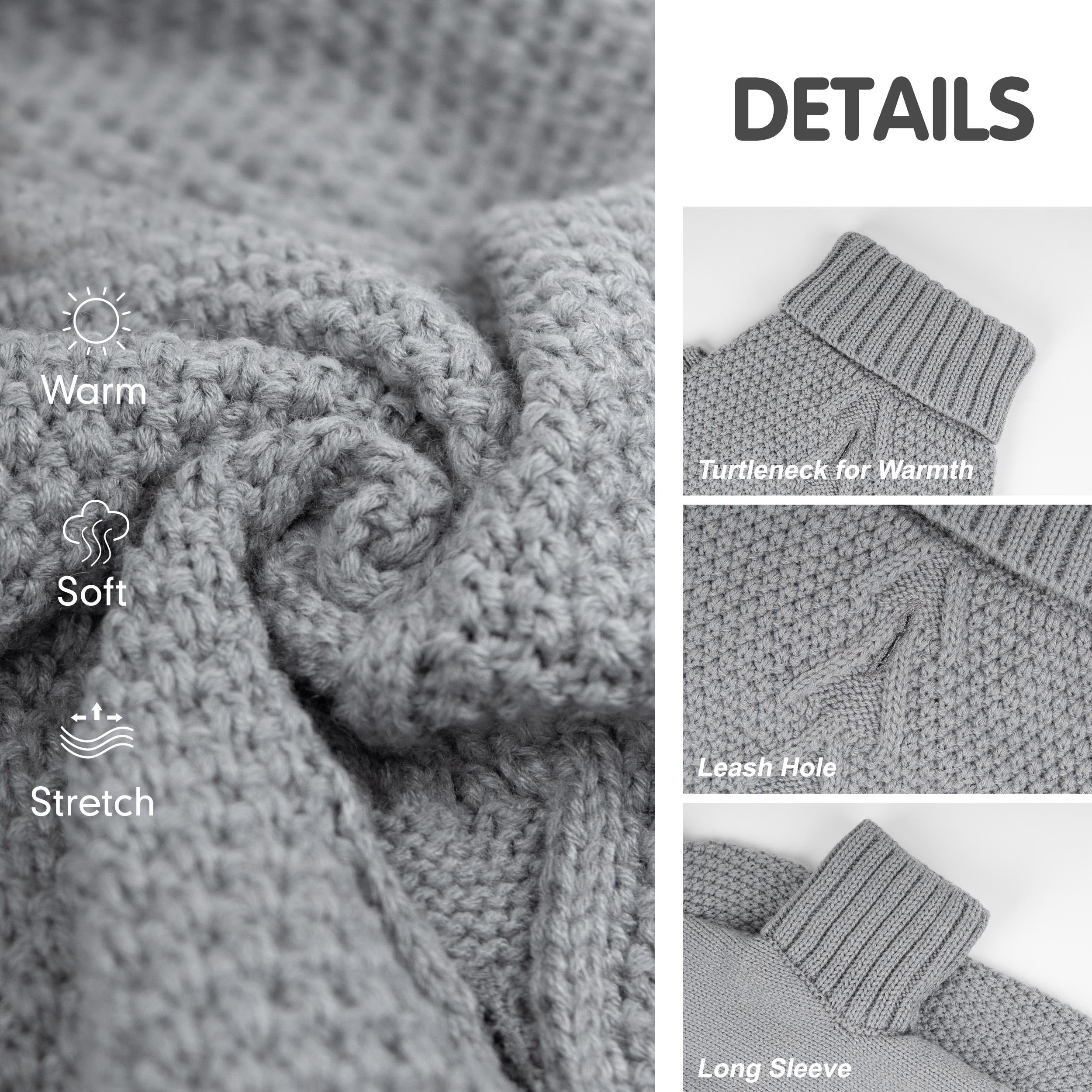 Cyeollo Warm Knit Dog Sweater with Leash Hole - Grey for Small Dogs - Perfect for Winter Walks