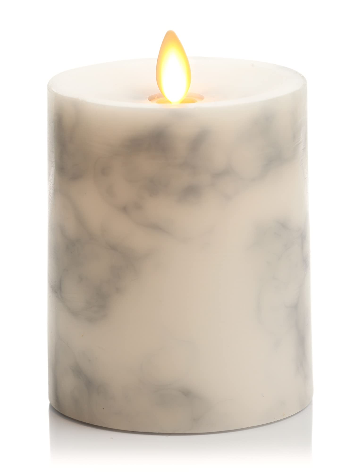 Luminara Realistic Artificial Flame Marble Candles - Battery Operated LED Moving Flame Lights - Unscented Decorative Candles with Remote Control - 3.25