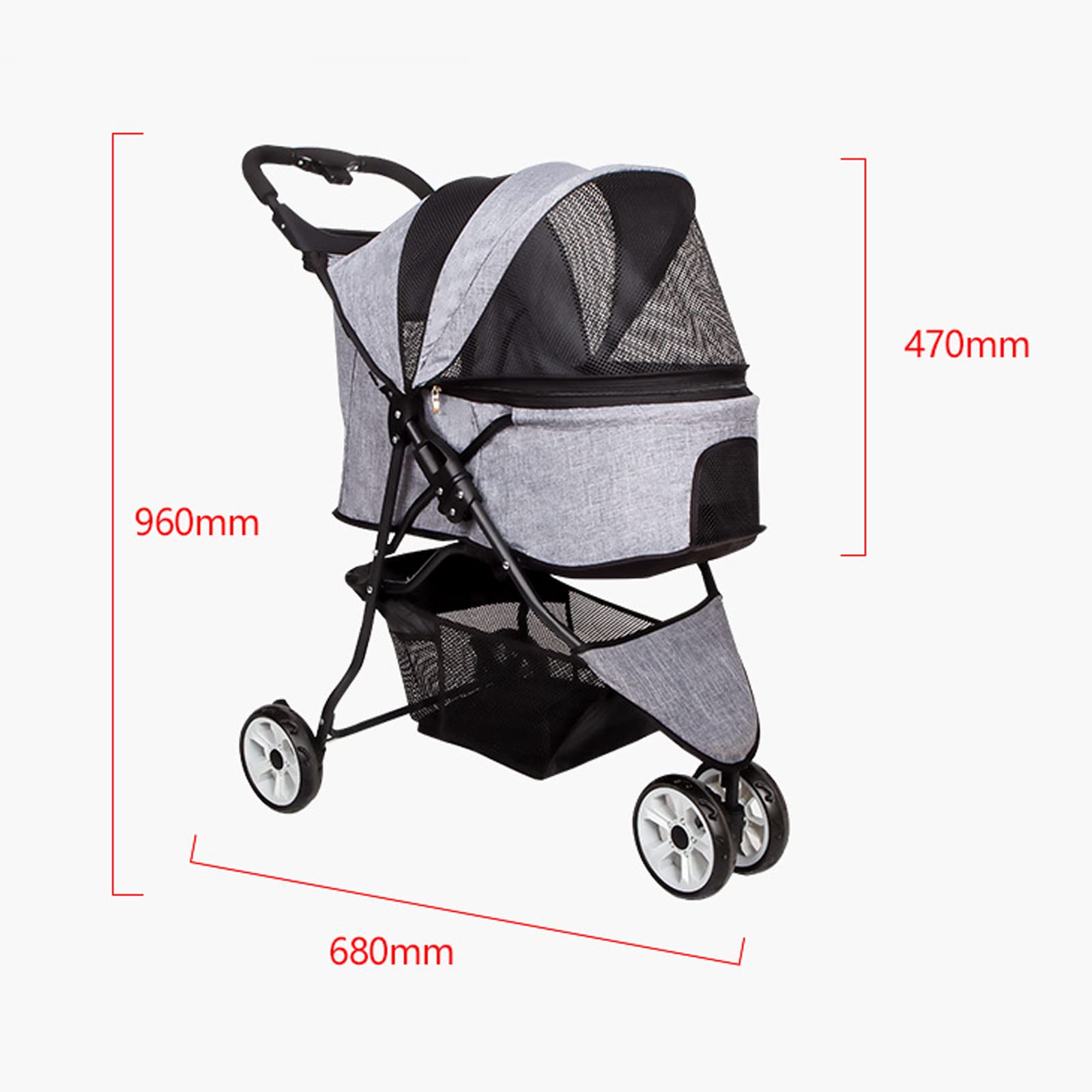 3 Wheel Foldable Pet Stroller for Cats & Dogs - Large/Medium Size with Storage Basket & Cup Holder | Perfect for Outdoor Walks, Vet Visits & Shopping Trips