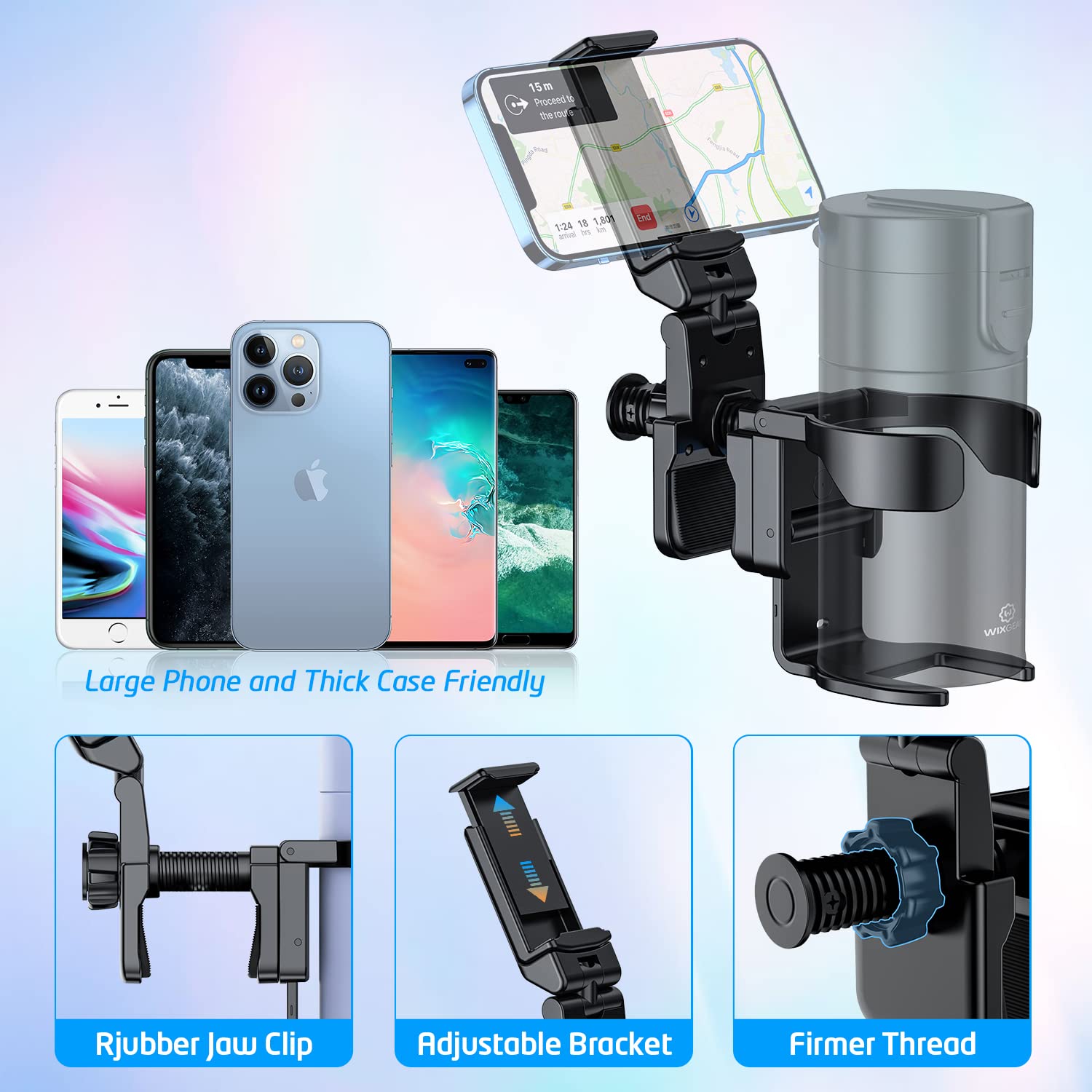 WixGear Universal Stroller Cup Holder with Adjustable Phone Stand - 2-in-1 Drink & Smartphone Holder for Baby Strollers, Wheelchairs, Walkers - Perfect for Parents, Caregivers & Outdoor Activities