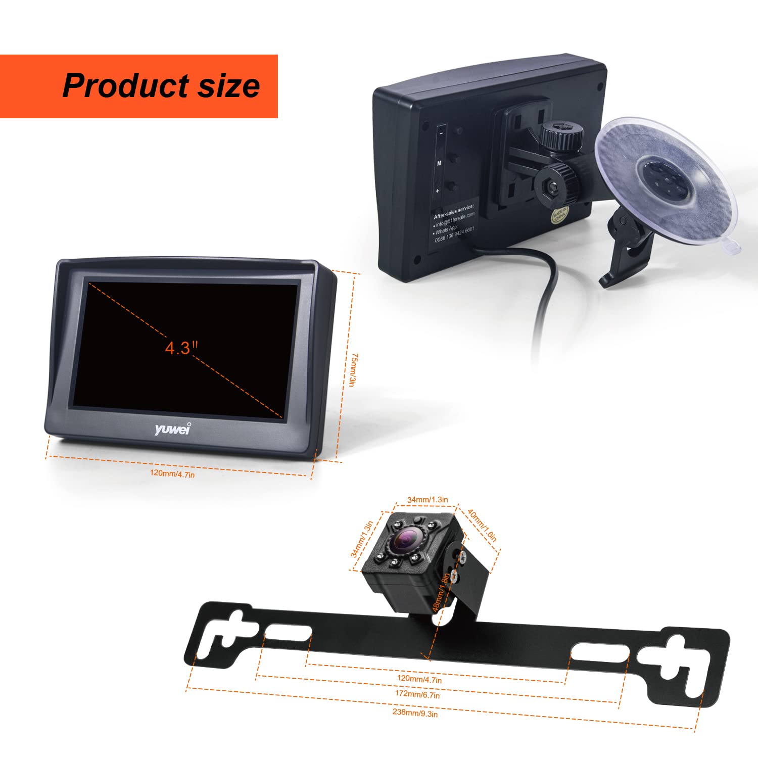 Yuwei 4.3 Inch Backup Camera for Car - IP69K Waterproof Rear View System with Night Vision, Universal Reverse Camera Kit for SUV, Minivan, Truck | Perfect for Parking Assistance & Safe Driving at Night