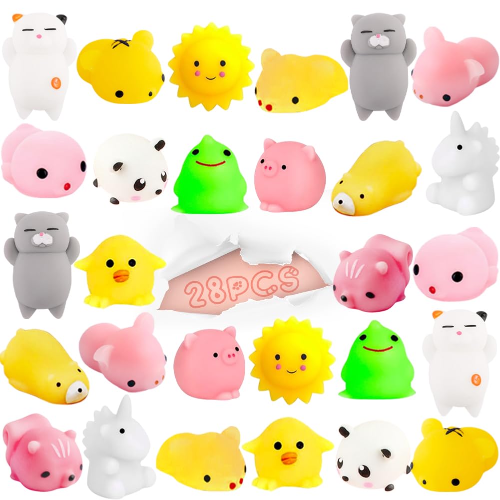 28 Pack UMEELR Squishy Mochi Toys with Collectible Cards - Cute Stress Relief Squeeze Toys for Kids, Easter Basket Stuffers & Party Favors - Perfect for Sensory Play, Classroom Rewards & Easter Egg Hunt Prizes