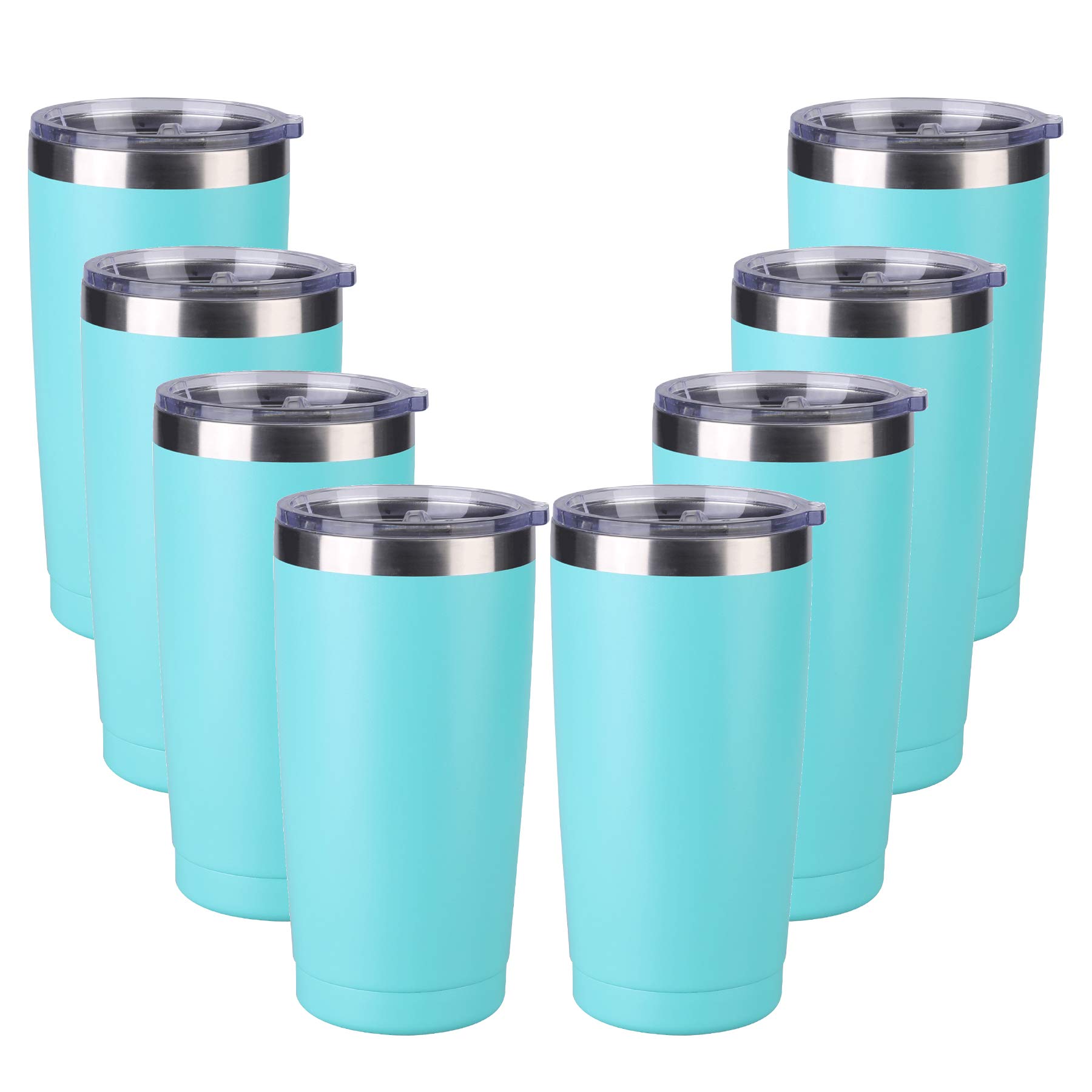 8 Pack 20oz Stainless Steel Vacuum Insulated Tumbler with Lid - Double Wall Travel Mug for Hot & Cold Drinks, Coffee Cup for Home, Office, Gym, Camping & Outdoor Activities (Mint Green) - Keeps Beverages Hot/Cold for Hours, Perfect for Commuting, Workouts & Picnics