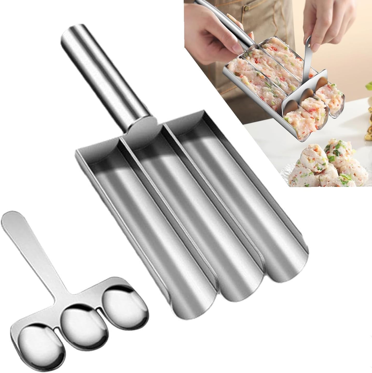 2024 Stainless Steel & Food-Grade Plastic Meatball Scoop Maker - Non-Stick Kitchen Tool for Perfect Homemade Meatballs | Ideal for Italian Cooking, Meal Prep & Party Appetizers