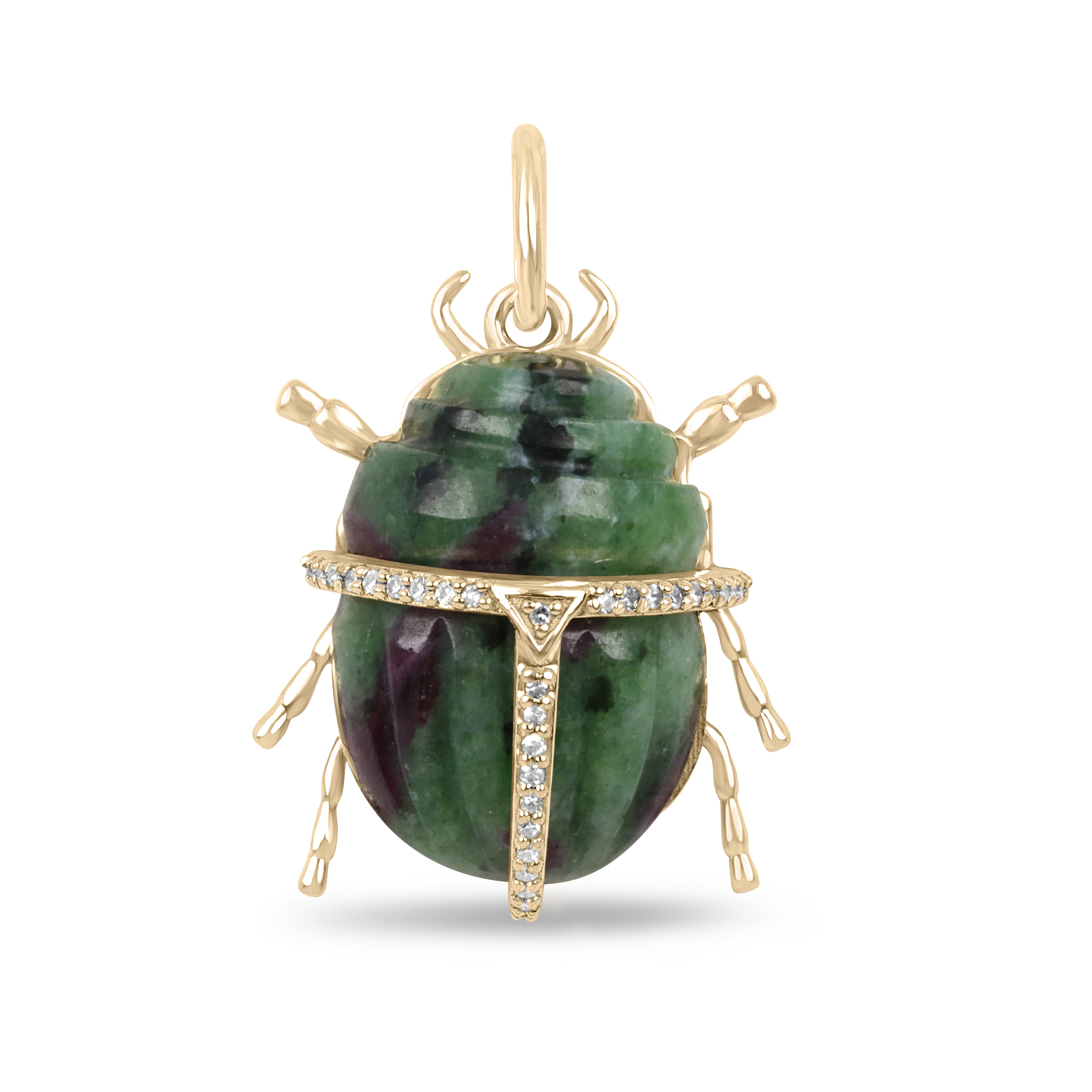 14K Gold Ruby Zoisite & Diamond Scarab Pendant Necklace - Elegant Egyptian Jewelry for Women, Perfect Gift for Birthday, Anniversary & Special Occasions