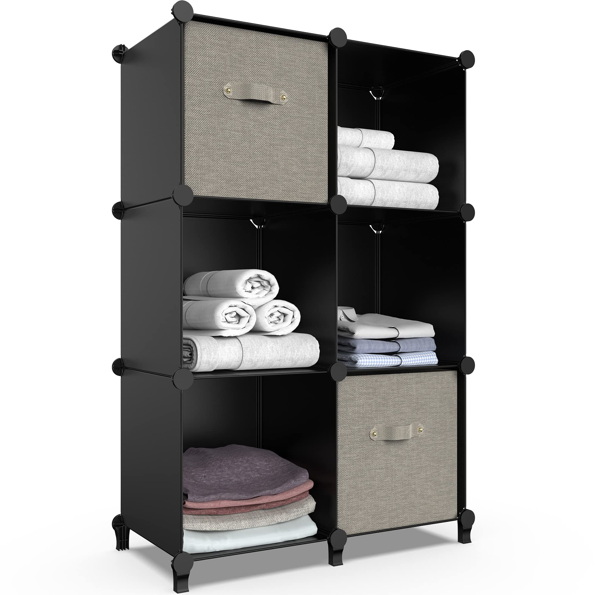 6-Cube Storage Organizer Shelf - Black Closet Organizer with Metal Hammer, 11.8x11.8x11.8 Inch - Kids Bedroom, Bathroom & Office Storage Cabinet for Toys, Books & Clothes - Perfect for Home Organization & Space Saving