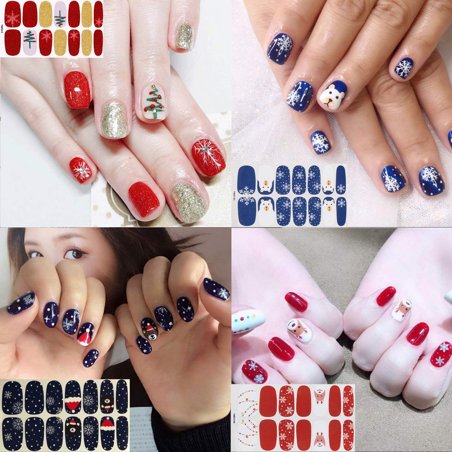 EBANKU Christmas Full Nail Stickers - 8 Sheets Holiday Nail Art Decals with Adhesive & 1 Nail Buffer File | Perfect for Christmas Parties, Gift Giving & DIY Manicures