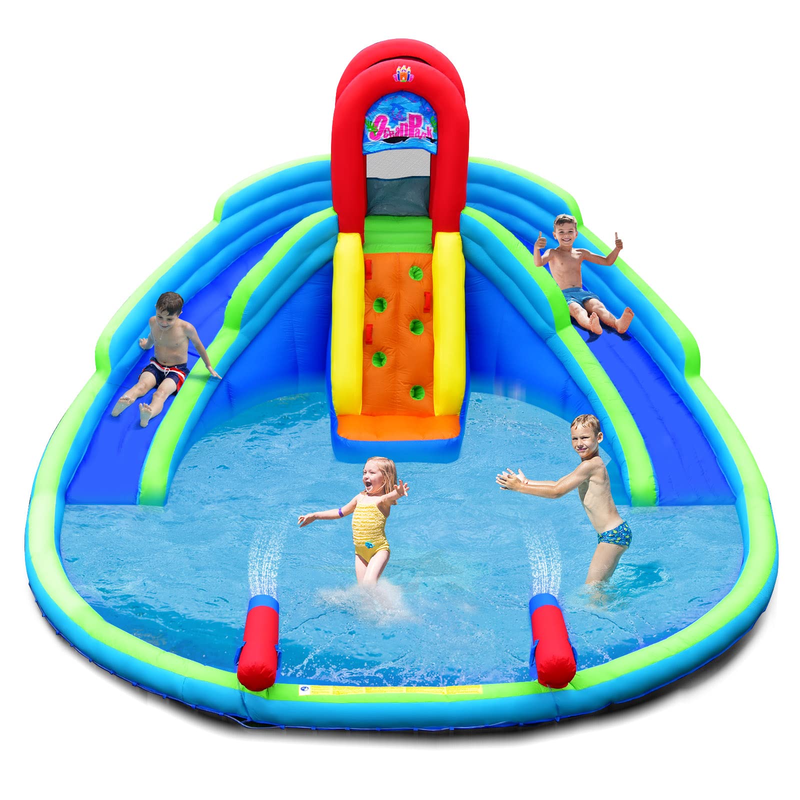 HONEY JOY Inflatable Water Slides for Kids - Bounce House with Long Slides, Climbing Wall, Splash Pool & Water Cannons | Backyard Water Park for Summer Fun | Perfect for Birthday Parties, Family Gatherings & Outdoor Play (Blower Not Included)