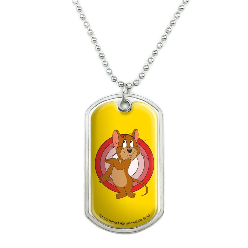 Tom and Jerry Jerry Character Military Dog Tag Pendant Necklace with Chain - Fun Cartoon Jewelry Gift for Fans, Cosplay & Everyday Wear