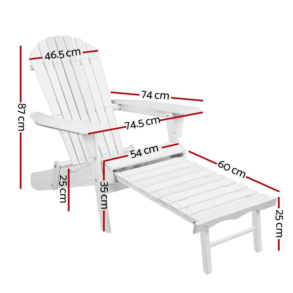 Premium Adirondack Outdoor Chairs - Solid Wood Foldable Sun Lounger for Patio, Garden, Poolside & Backyard - Comfortable White Weather-Resistant Patio Furniture for Relaxing & Sunbathing
