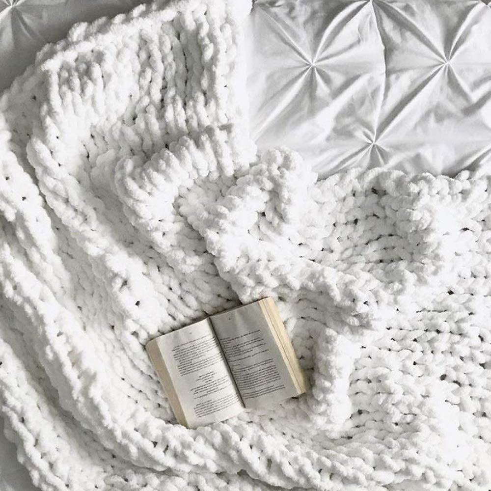 Handmade Chenille Throw Blanket - Ultra Soft Chunky Knit Weighted Blanket for Adults | Luxury Cable Knit Design | Perfect for Bed, Sofa, Chair & Yoga | 47x59 Inches (120x150cm) Beige | Cozy Home Decor & Stress Relief Gift