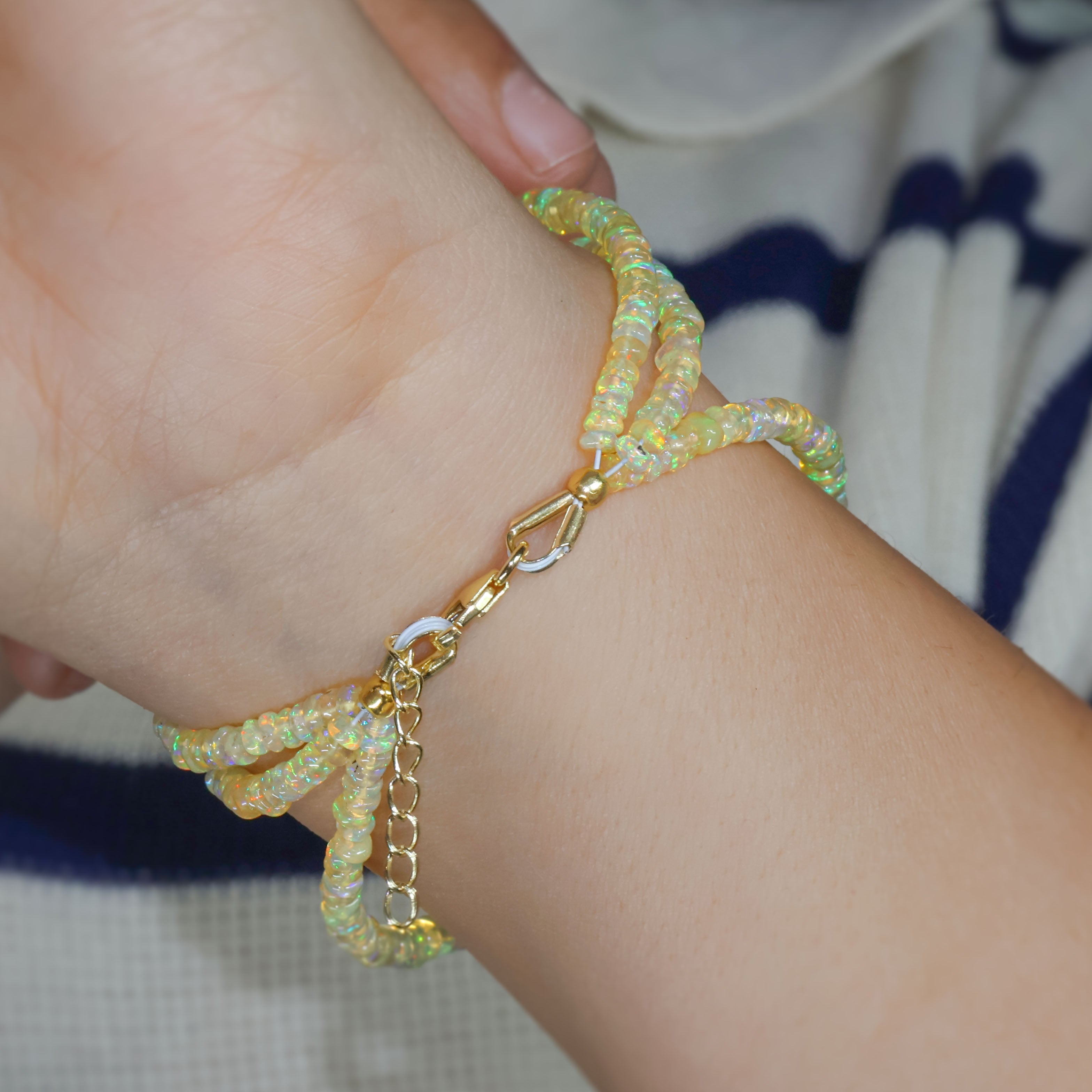 Natural Yellow Opal 3 Strand Plain Beaded Bracelet for Women - Boho Chic Handmade Jewelry Gift for Birthday, Wedding & Everyday Wear
