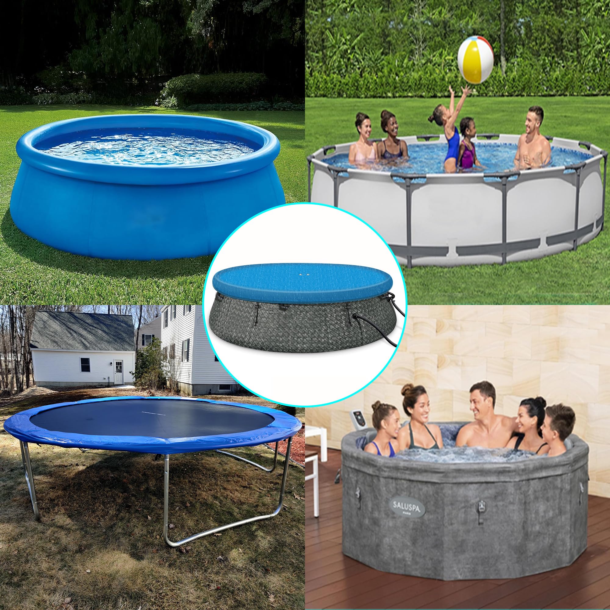 8Ft Round Inflatable Pool Cover for Above Ground Pools - Quick Installation, Waterproof & Dustproof - Prevents Waterlogging & Debris - Heavy Duty Blue Swimming Pool Cover for Summer, Winter Protection & Easy Maintenance