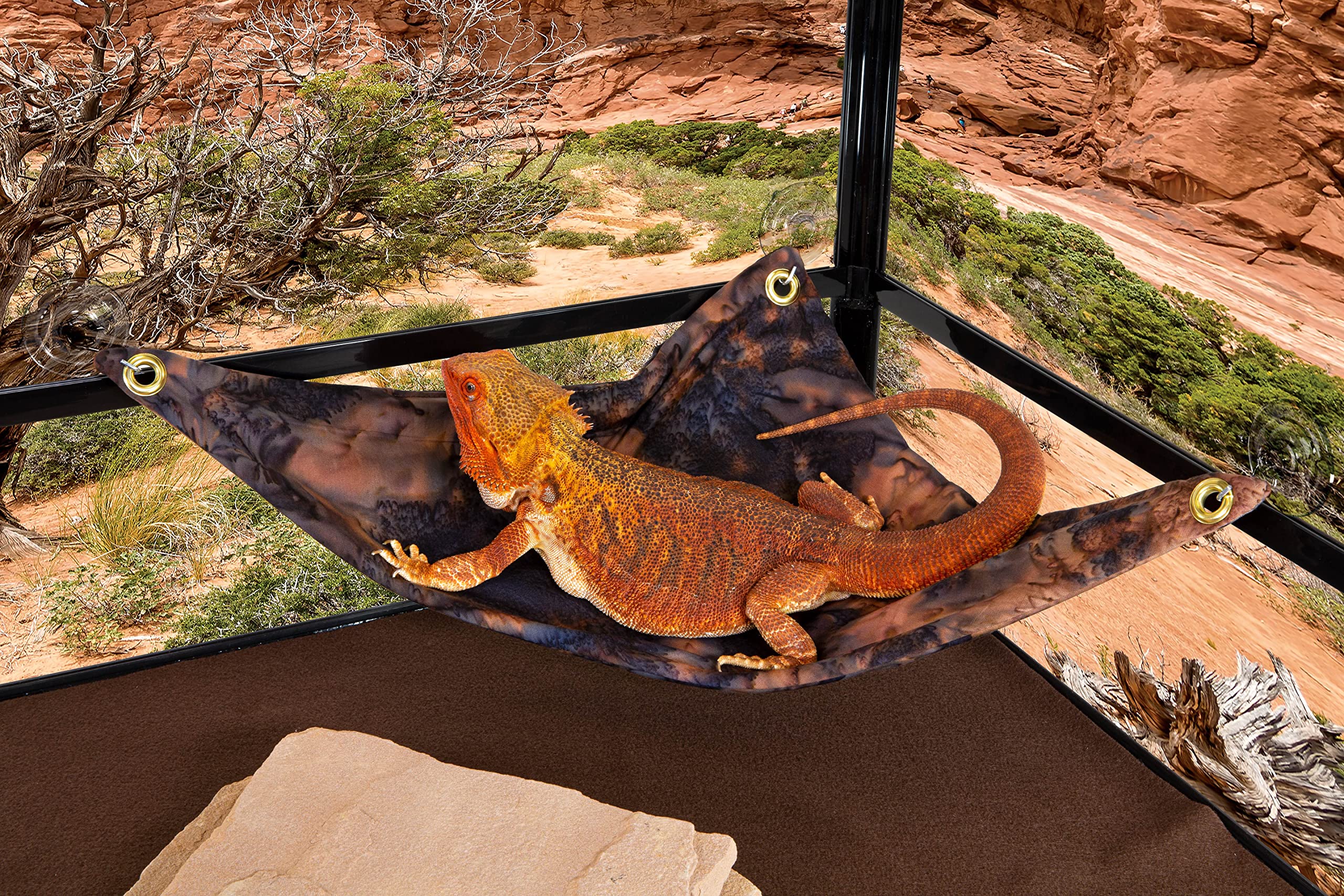 Premium Bearded Dragon Hammock - Soft Brown Maroon Batik Fabric with Strong Suction Cups - Reptile Lounge & Climbing Perch for Lizards - Perfect for Terrariums, Enclosures & Pet Habitat Decor