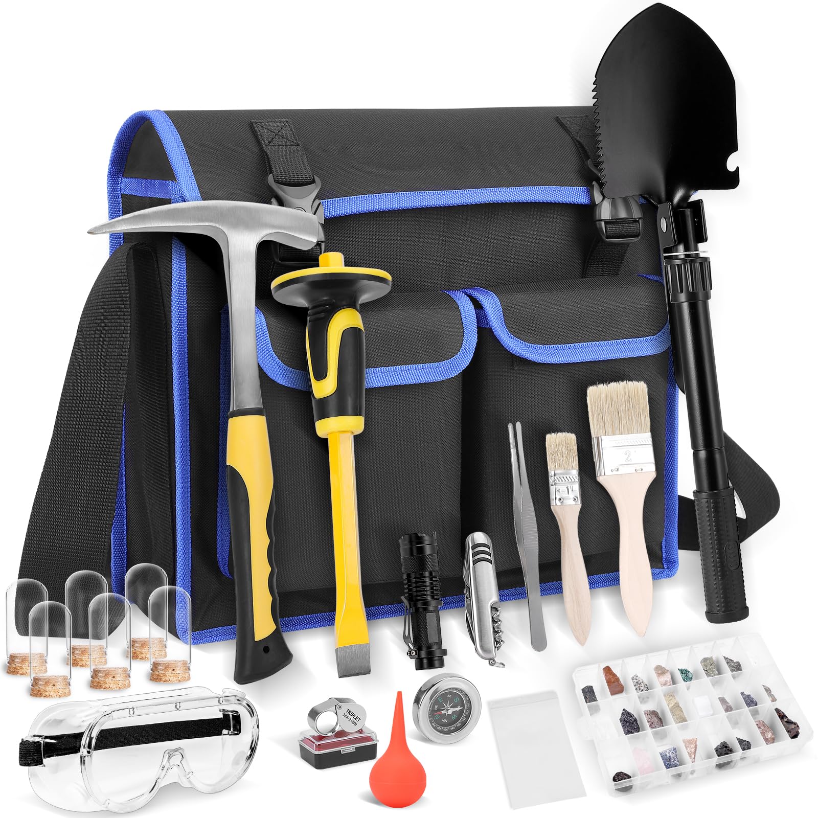 25-Piece Geology Rock Pick Equipment Kit with 28oz Hammer, 12