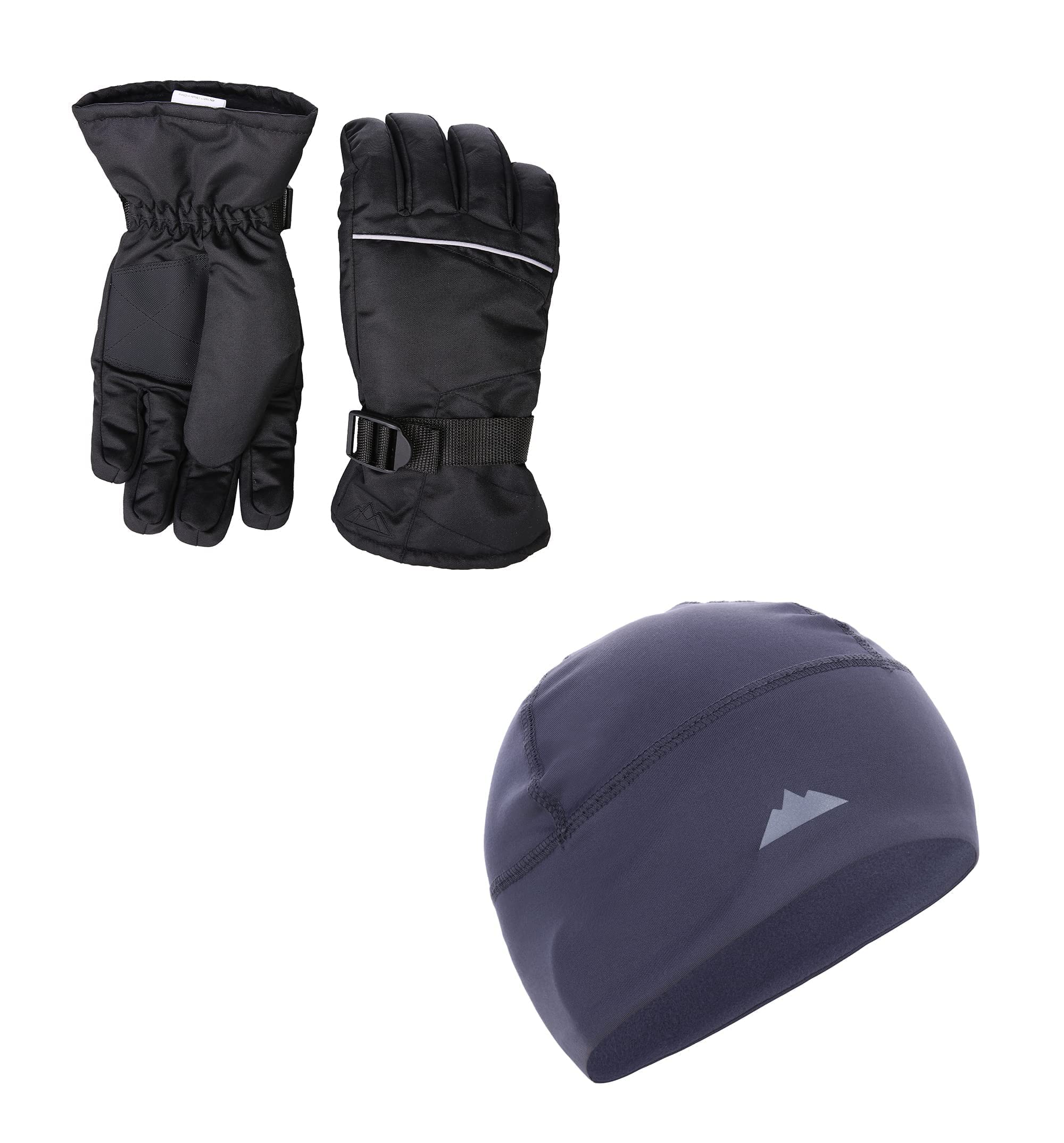 Dark Gray Skull Cap Helmet Liner & Waterproof Ski Snow Gloves (Large) - Winter Cycling Hat & Cold Weather Gloves for Men & Women - Perfect for Skiing, Snowboarding & Outdoor Winter Sports