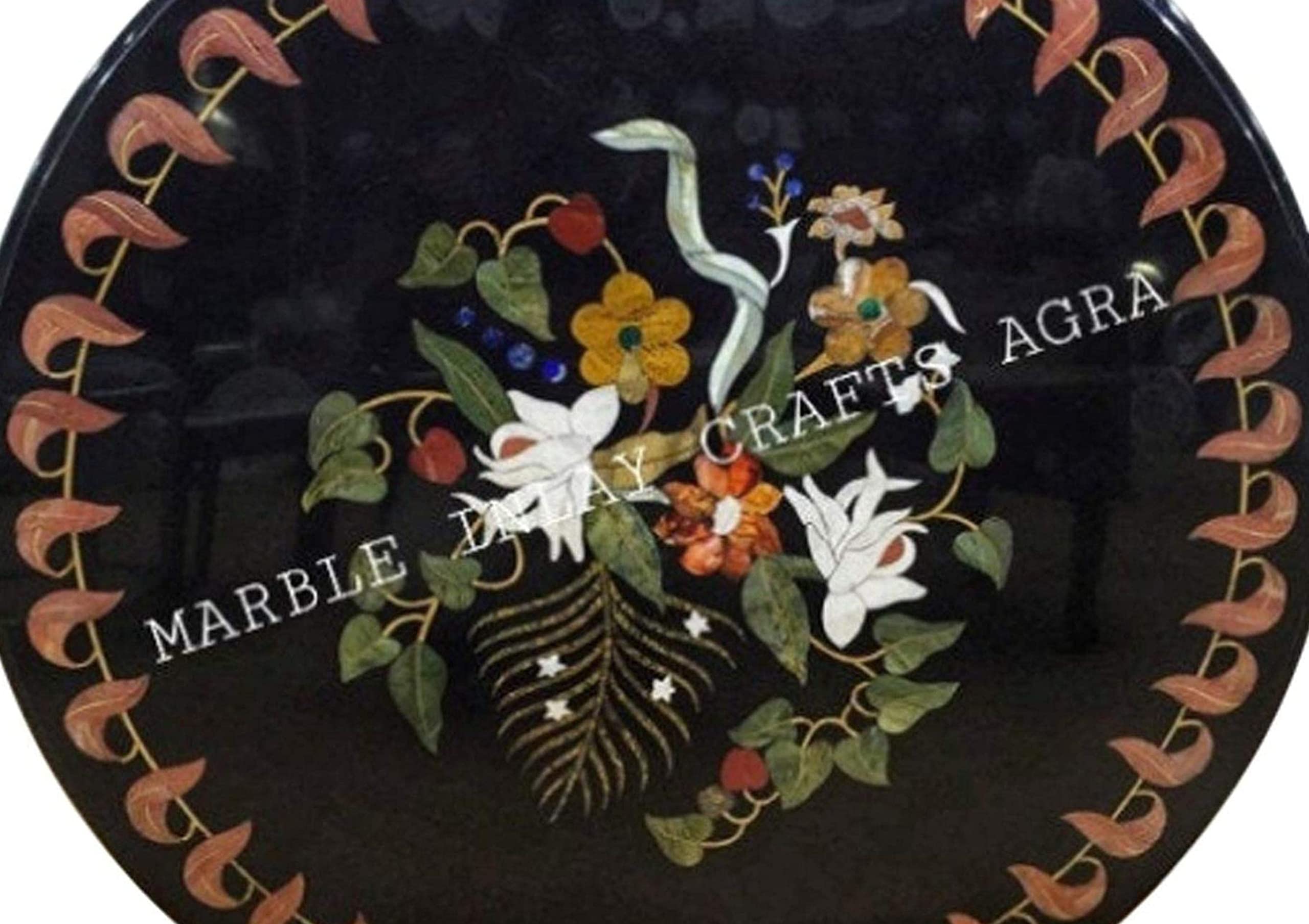 Handcrafted Marble Dining Table Top with Floral Inlay Art - Elegant Centerpiece for Home & Office Decor | Perfect for Dining Rooms, Living Rooms & Event Spaces