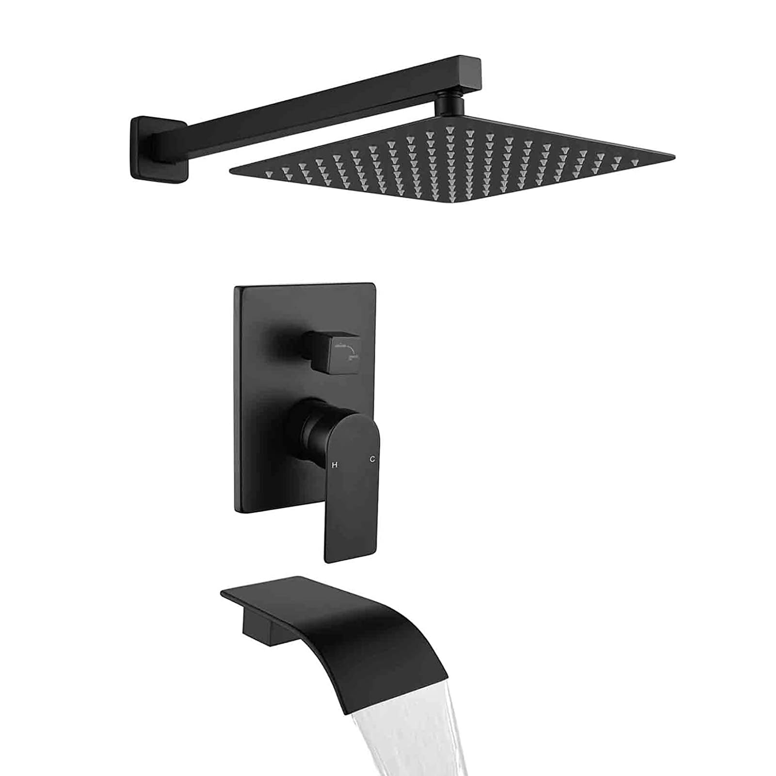 Matte Black Shower Valve Trim Kit with Tub Spout - Complete Wall Mounted Tub Shower System Set - Includes Rough-in Valve - Perfect for Bathroom Renovation & Modern Home Upgrade