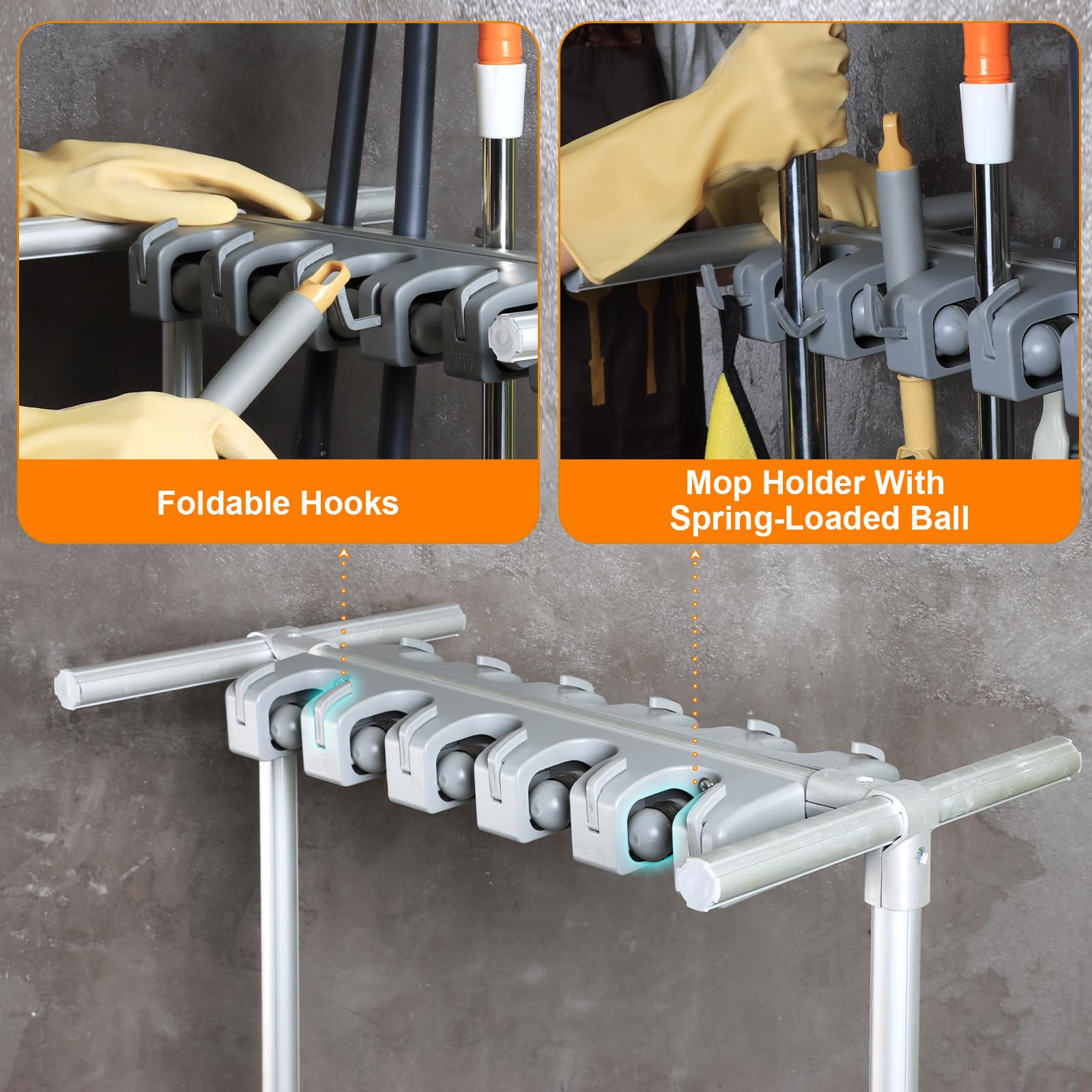 JGLDG Wall Mounted Mop and Broom Holder - Space Saving Cleaning Tool Organizer with Strong Adhesive for Kitchen, Bathroom & Garage Storage