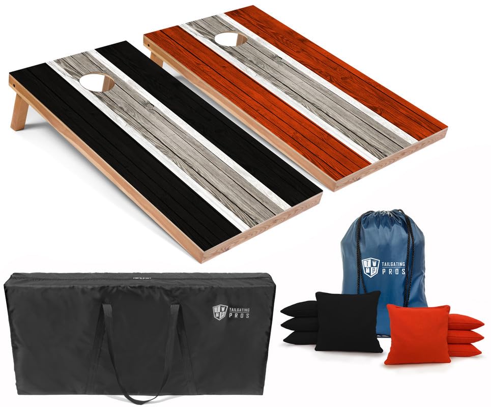 Tailgating Pros Striped LED Cornhole Board Set with Built-in Lights – 4'x2' Regulation Size, Multicolor LED Lighting, 8 Bean Bags & Carrying Case – Perfect for Backyard Parties, Tailgating & Outdoor Games