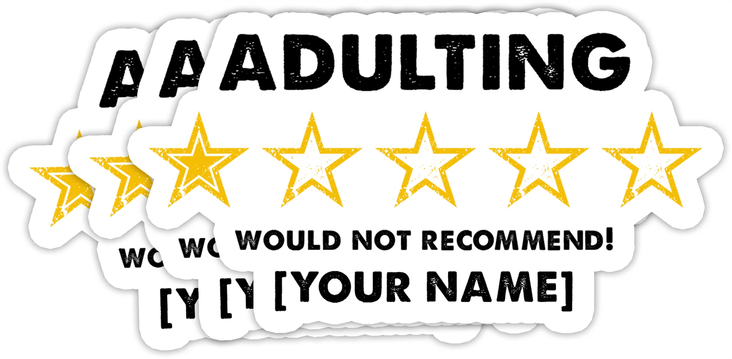 Custom 3x4 Inch Personalized Vinyl Stickers - Adulting Would Not Recommend Star Rating Waterproof Labels for Water Bottles, Laptops & Notebooks | Fun Gift for Kids, Teens, Boys & Girls | Perfect for School, Office & Party Favors