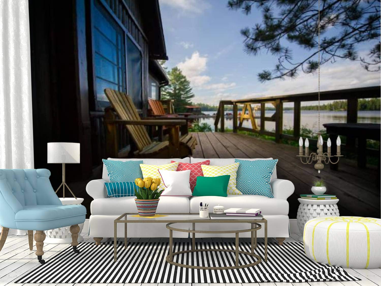 Peel and Stick Wallpaper - Self-Adhesive Muskoka Chairs on Wooden Deck Wall Mural - Removable Vinyl Film Roll for Home Decor | Perfect for Living Rooms, Bedrooms & Offices