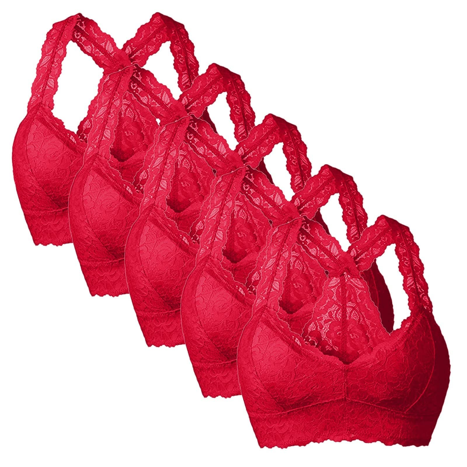 5 Pack Women's Lace Sports Bras - No Padded Wirefree Bralette for Large Bust, High Support Push Up Underwear with Beauty Back Design | Perfect for Yoga, Gym Workouts & Everyday Comfort