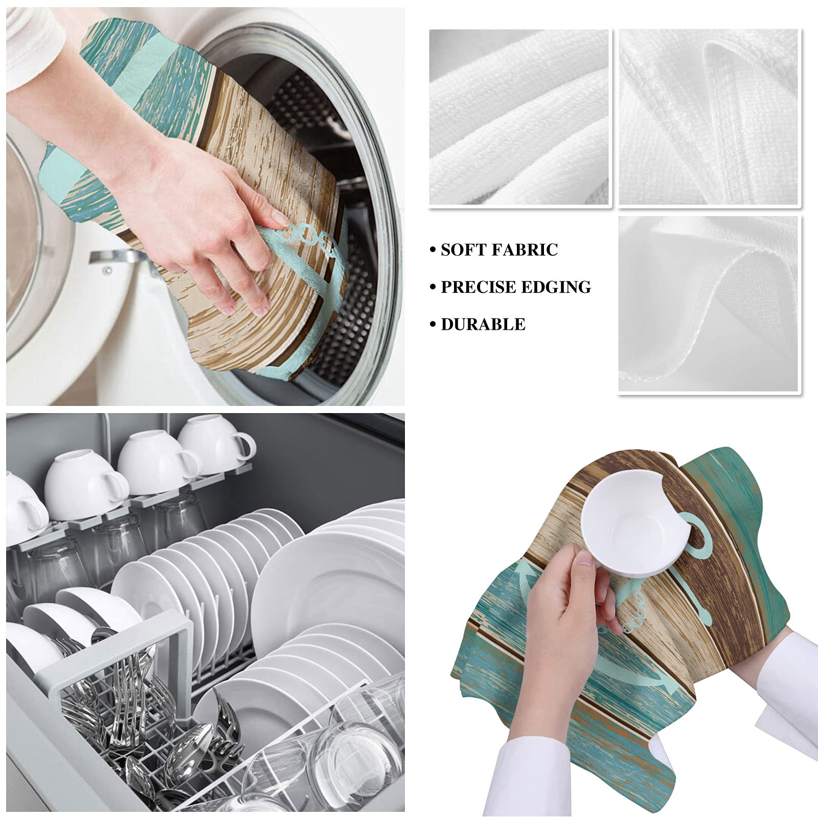 **Turquoise & Brown Anchor Print Kitchen Dish Towels Set of 2 – Soft, Lightweight, Absorbent Microfiber Hand Towels for Kitchen & Bathroom (18x28 Inches) – Perfect for Drying Dishes, Cleaning Countertops, and Adding Coastal Decor**