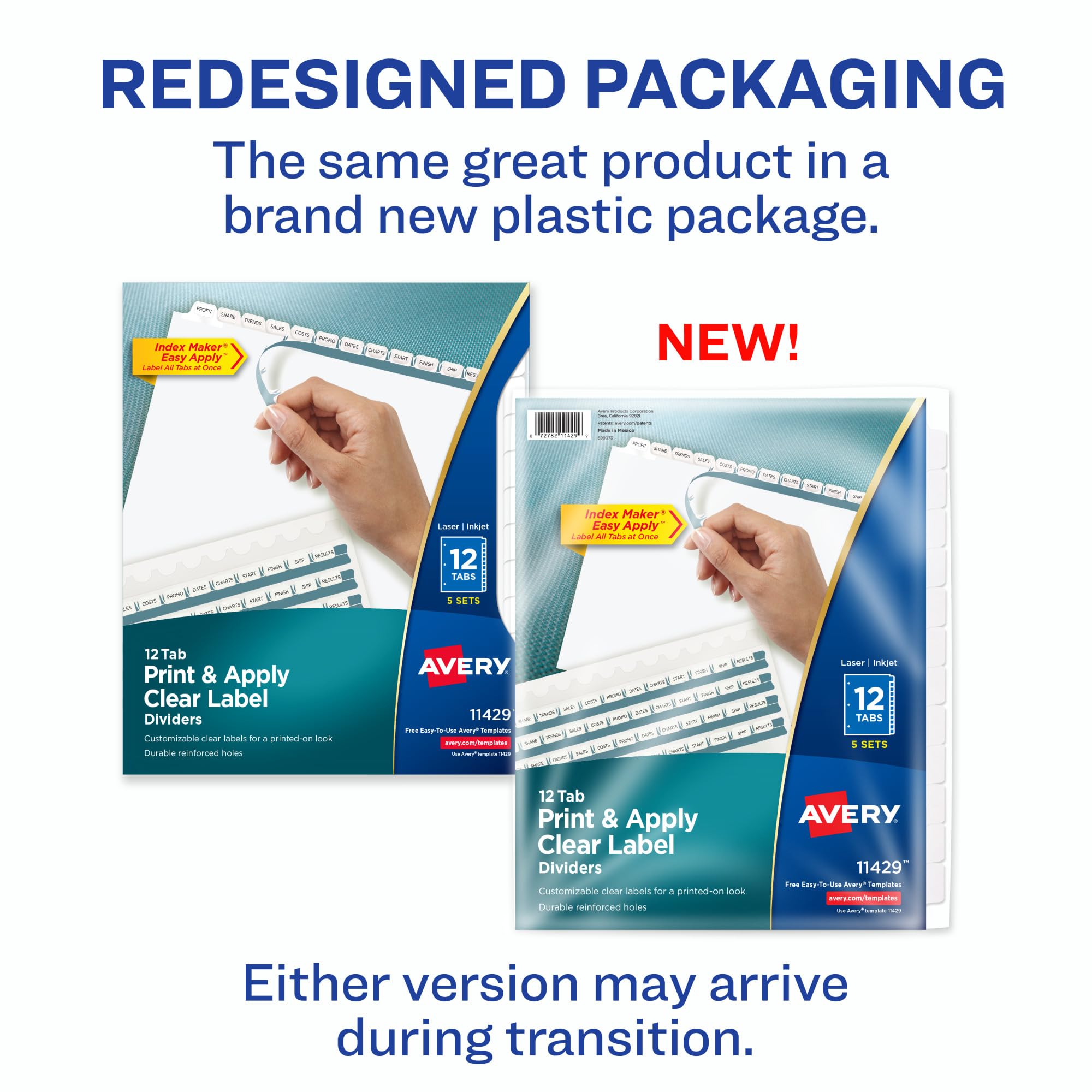 Avery 12-Tab Binder Dividers with Clear Label Strips - Easy Print & Apply Index Maker - 5 Sets of White Tabs (11429) - Perfect for Office Organization, School Projects & Document Filing