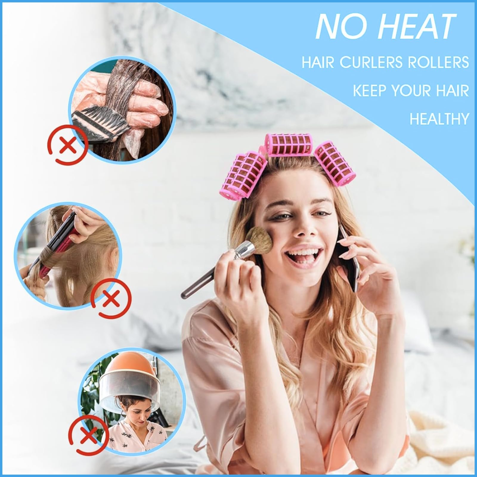 Professional Magnetic Snap-on Hair Rollers - 6 Pcs Sky Blue Plastic Hair Curlers for Women & Girls | Heatless Curling Tools for Salon-Quality Hairstyling at Home, Perfect for Parties & Daily Styling