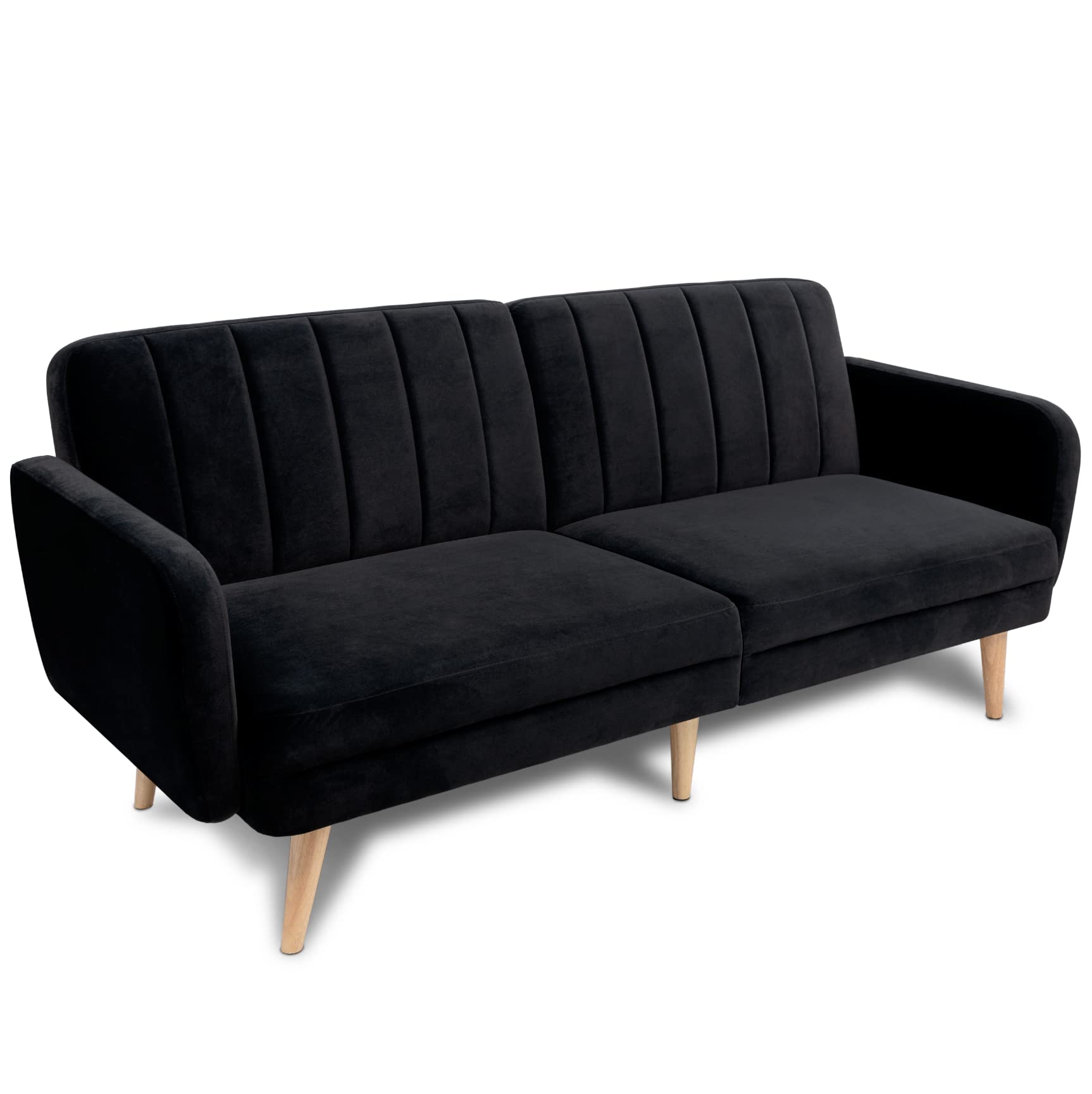 Milliard Futon Sofa Bed with Memory Foam - Convertible Sofa Couch for Small Spaces - Black Velvet Upholstery - Perfect for Guest Rooms, Apartments & Dorm Rooms