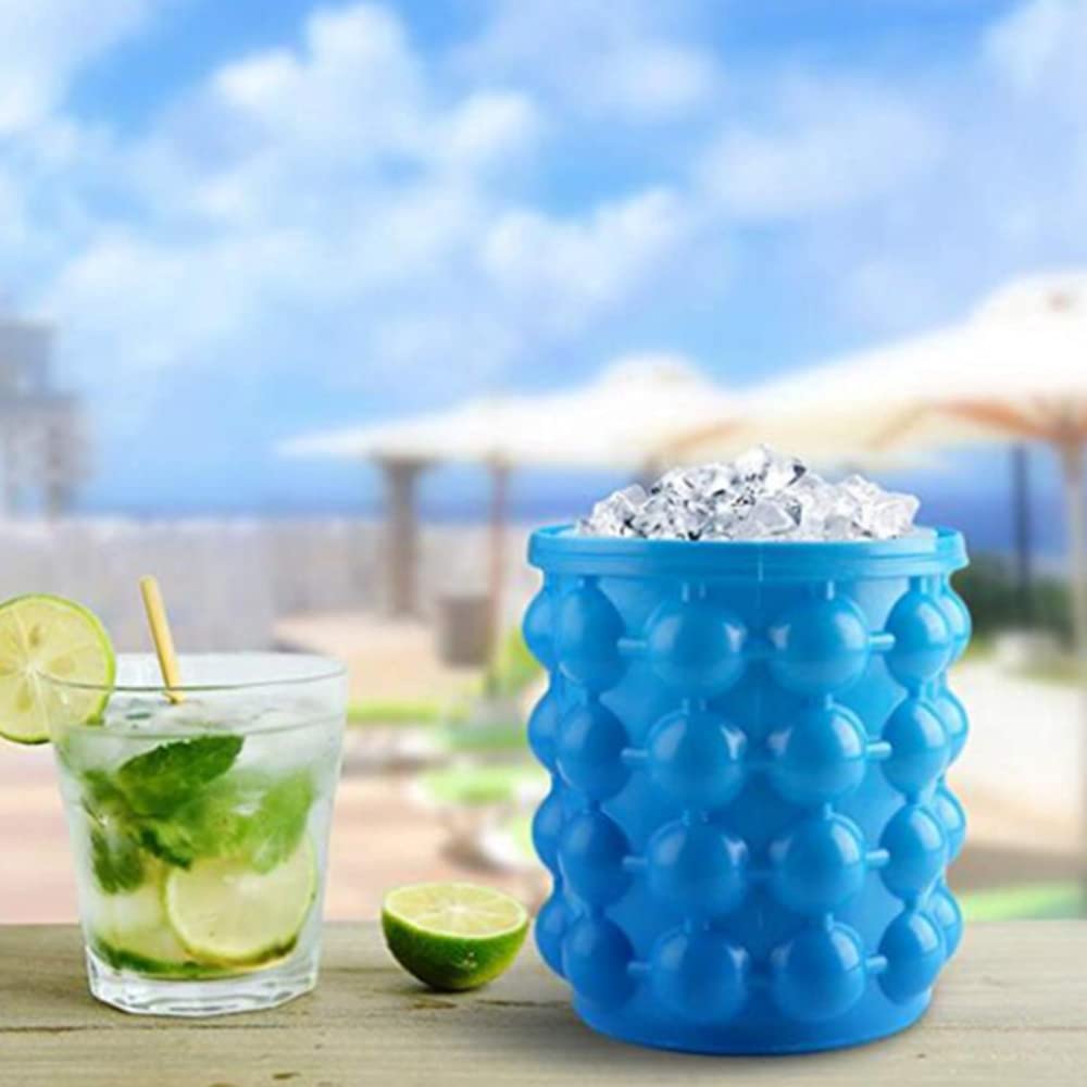 Portable Silicone Ice Bucket with Lid - Quick Cooling Ice Cube Maker & Storage Container for Drinks, Parties, Camping, and Outdoor Events