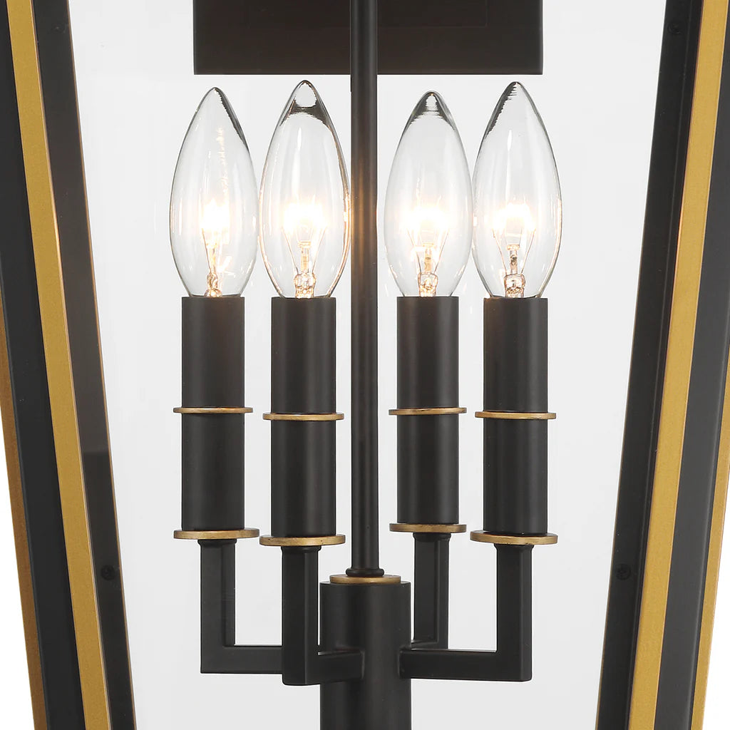 Hawkins 4-Light Outdoor Wall Sconce - 12x22.5 Inch Matte Black Stainless Steel with Textured Gold Finish & Glass Shade - 120V E12 Candelabra Base LED Bulb Compatible - Perfect for Patio, Garden, Porch, Exterior Walls & Entryway Lighting