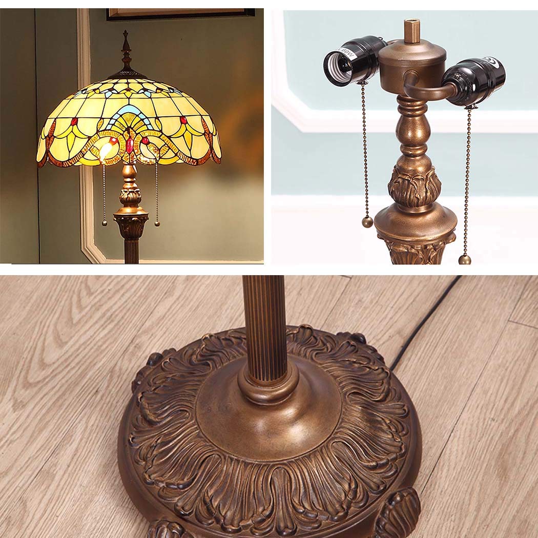 Tiffany Style Floor Lamp with Stained Glass Shade - Baroque Design Standing Lamp for Living Room, Bedroom, Study, Lounge - E27 Bulb, 110-240V, Foot Switch & Zipper - Perfect for Reading, Relaxation & Ambient Lighting