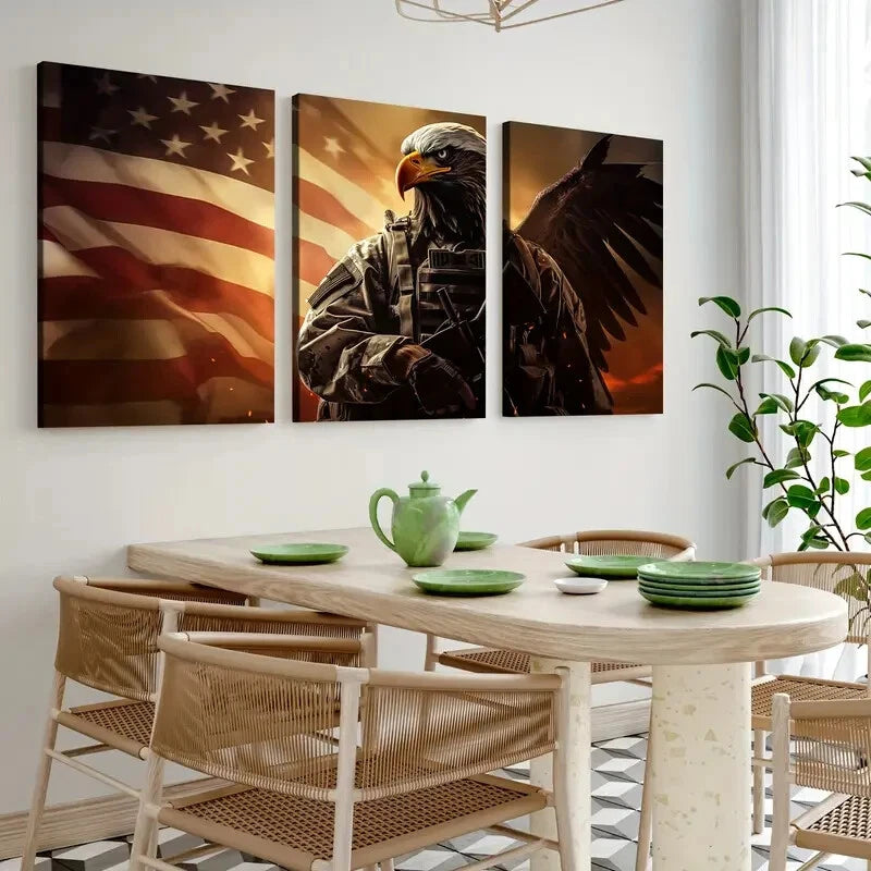 3-Piece Abstract Bald Eagle Flying with American Flag Wall Art Set - Framed Canvas 40x60cm (16x24in) - High Quality Print - 100% Australian Made - Ready to Hang - Perfect for Living Room, Office, or Patriotic Home Decor