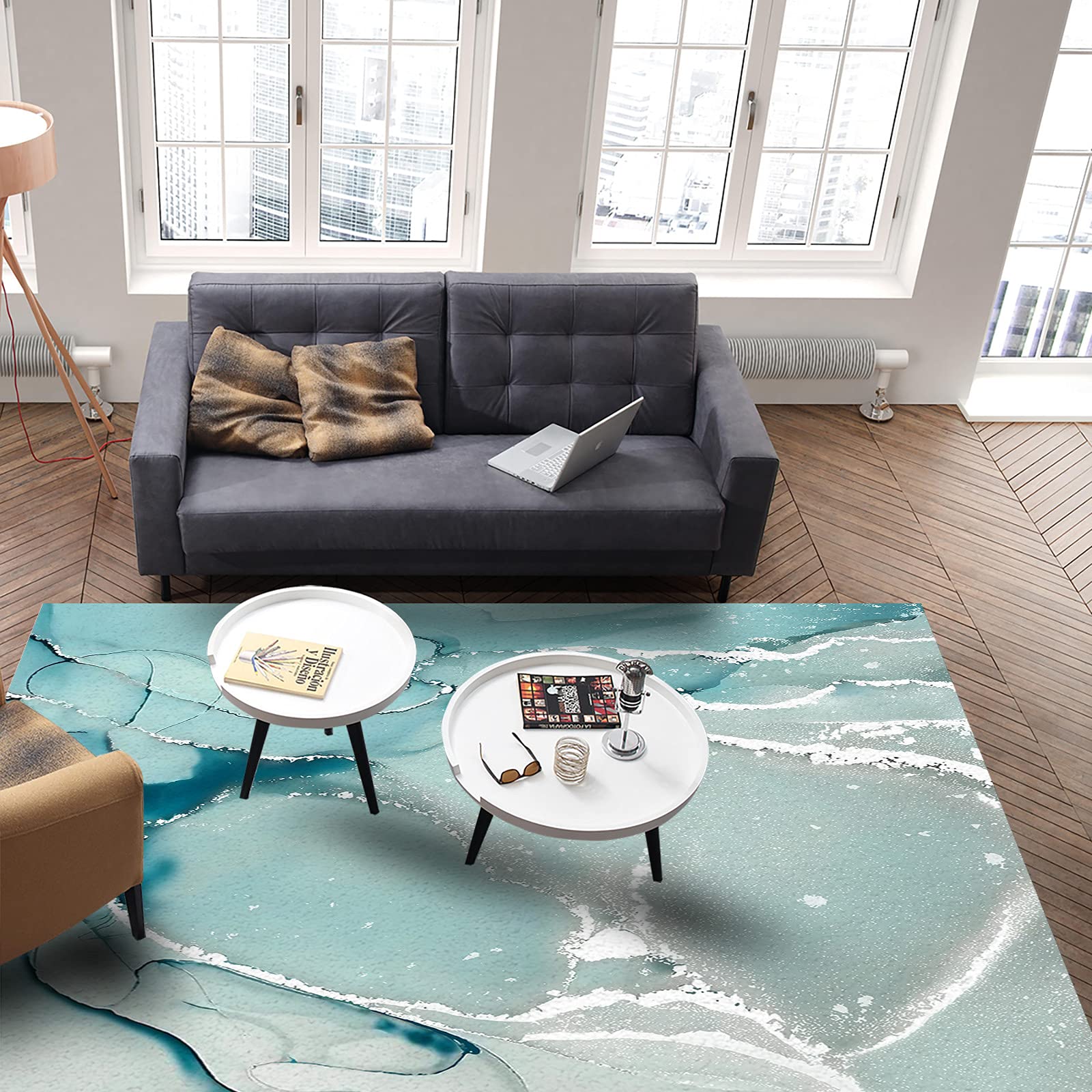 Soft Plush Area Rug 5' x 6.9' - Non-Slip Living Room Rug, Bedroom Carpet & Dining Room Floor Mat - Comfy Home Decor with Marble Pattern for Cozy Spaces