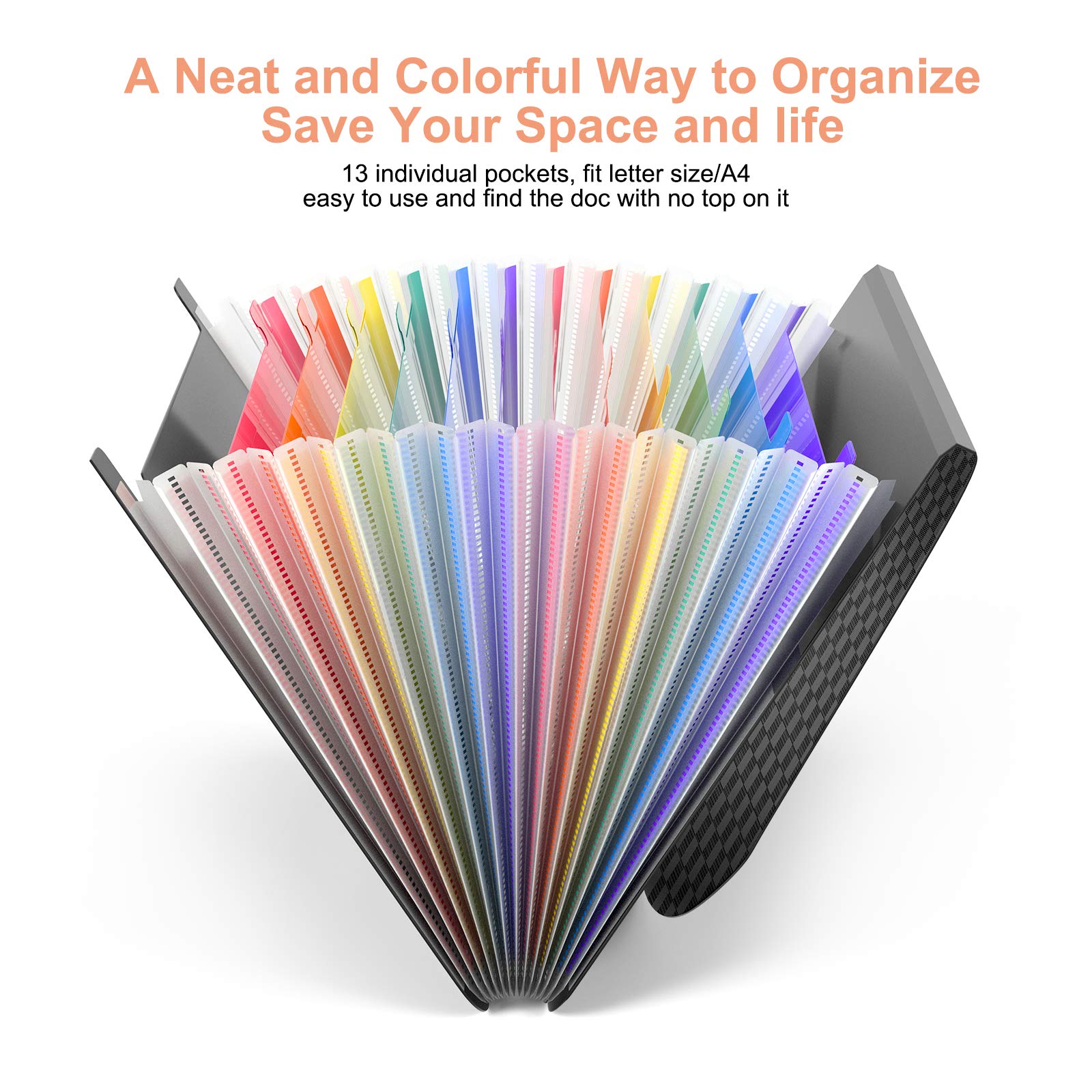 Moptrek Expanding File Folder - 13 Pockets Letter Size Accordion Organizer with A4 Magnetic Wireless Charger | Perfect for Office Documents, Bills, Receipts & Phone Charging at Home or Work