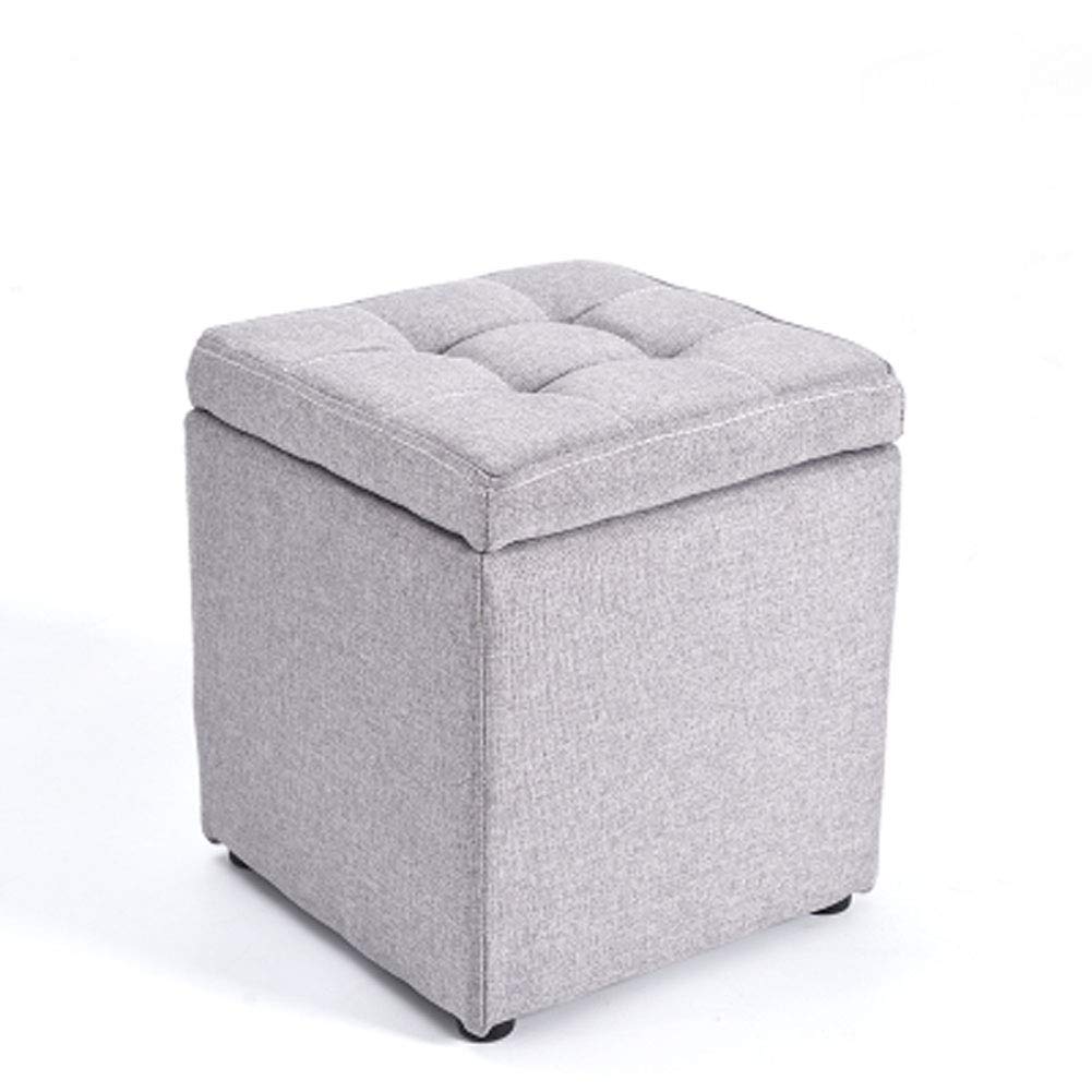 Upholstered Storage Ottoman Bench - Light Grey Footstool with Single Seat for Bedroom & Living Room | Shoe Storage, Makeup Stool & Comfortable Footrest for Home Décor