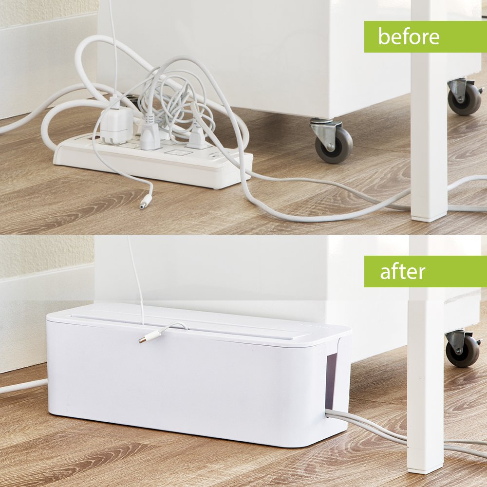 Extra Large Under Desk Cable Organizer Box - White Surge Protector Concealer for Neat Wire Management | Perfect for Home Office, Gaming Setup & Workspace Organization